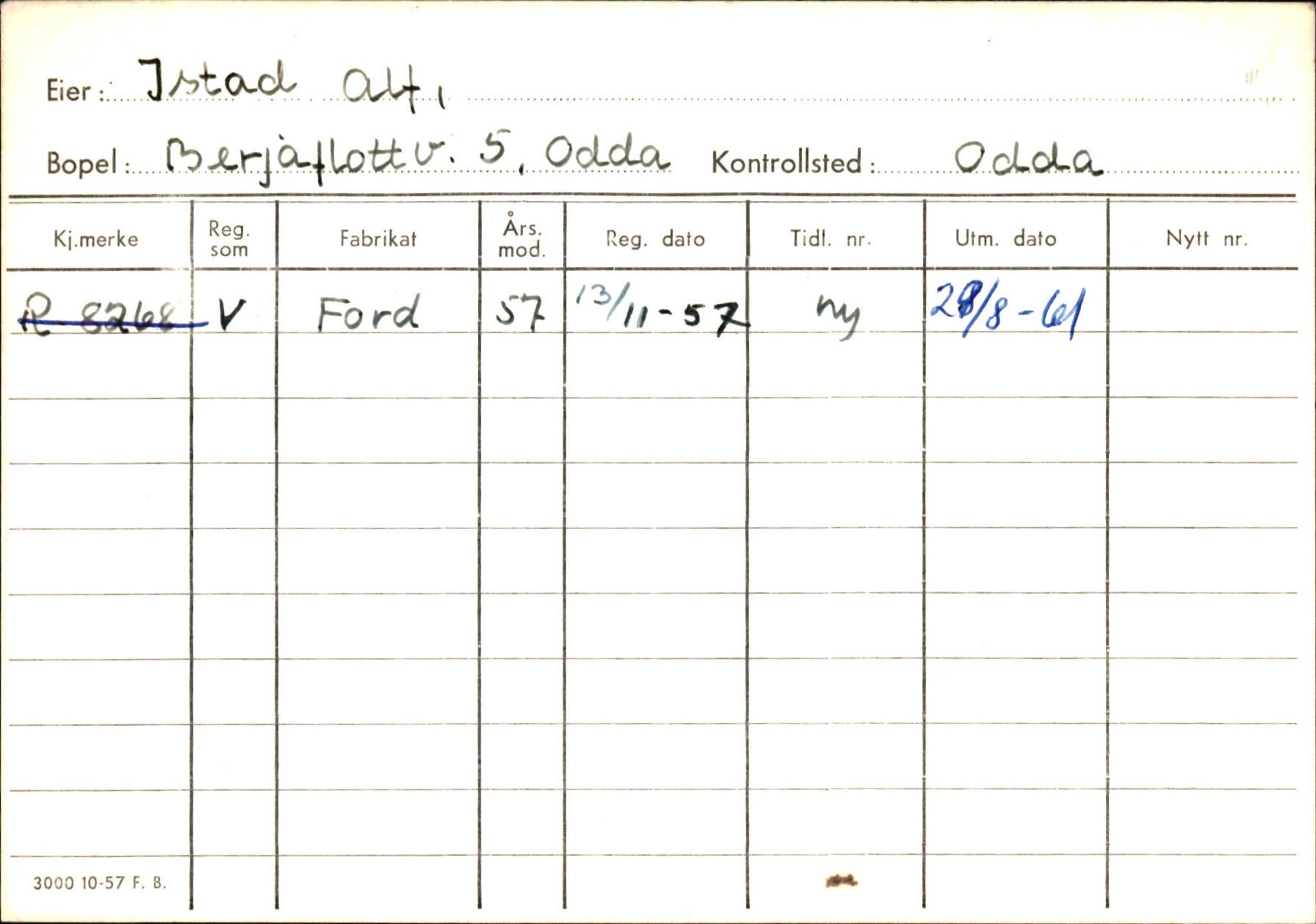 Statens vegvesen, Hordaland vegkontor, AV/SAB-A-5201/2/Hc/L0002: Eierkort Hardanger - I-P, 1928-1960, p. 12