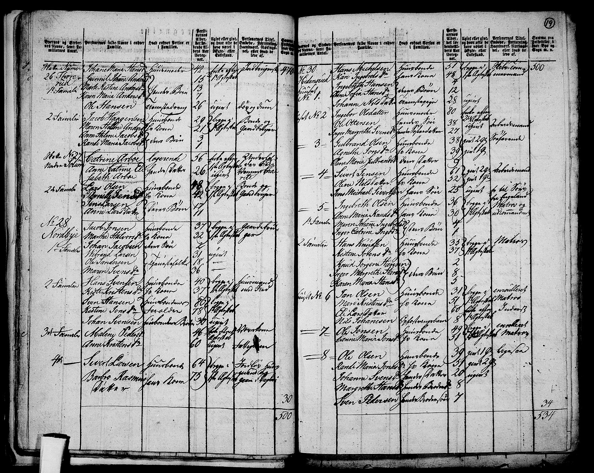 RA, 1801 census for 0712P Skoger, 1801, p. 18b-19a