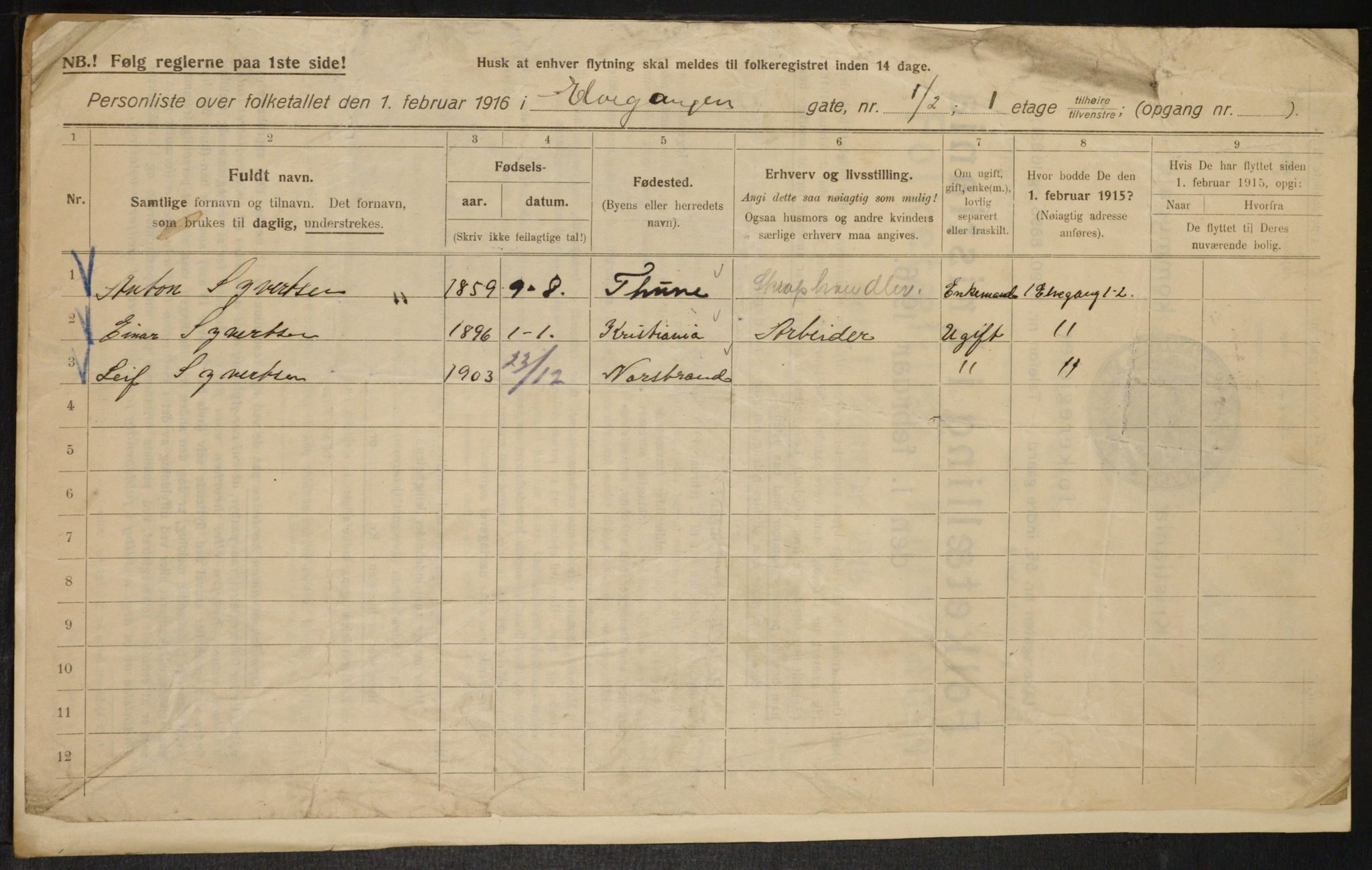 OBA, Municipal Census 1916 for Kristiania, 1916, p. 21204