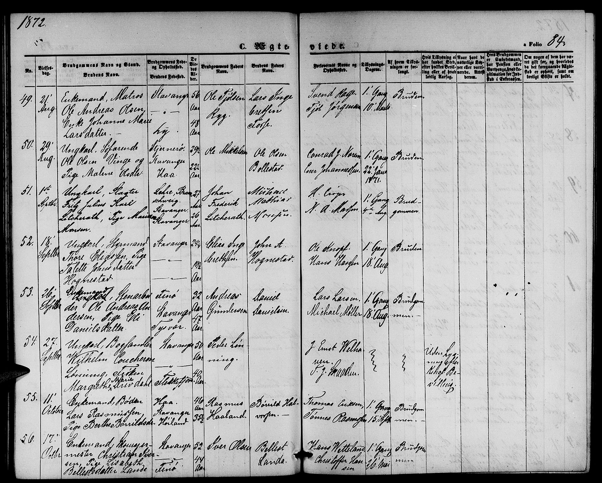 St. Petri sokneprestkontor, AV/SAST-A-101813/001/30/30BB/L0002: Parish register (copy) no. B 2, 1865-1885, p. 84