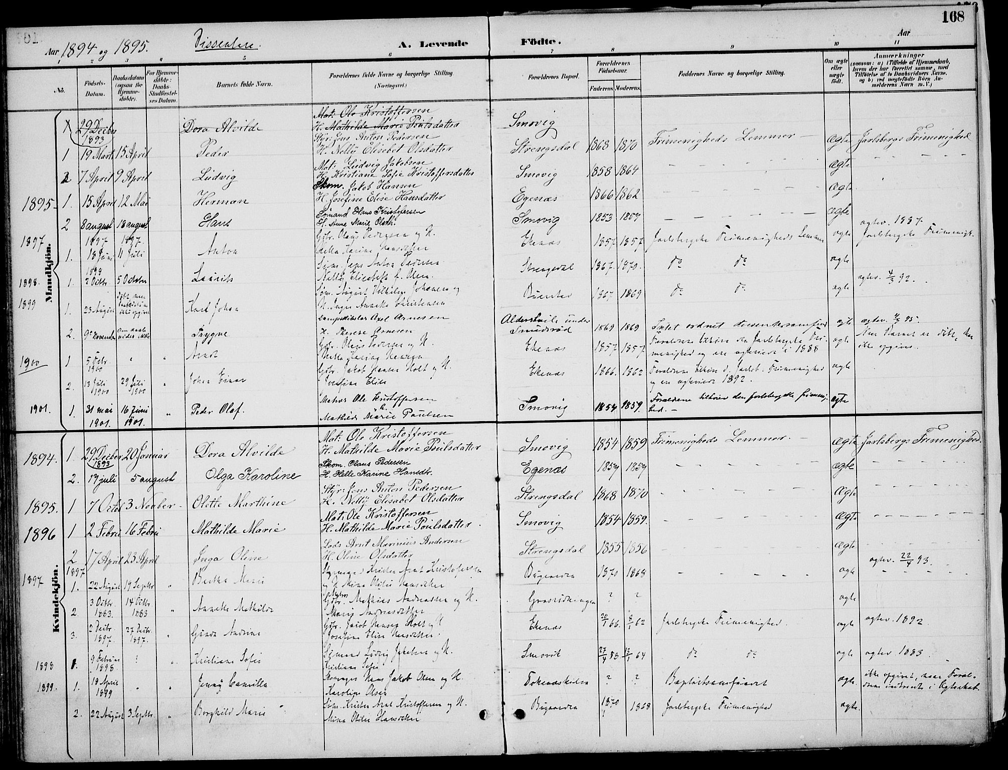 Nøtterøy kirkebøker, SAKO/A-354/F/Fa/L0009: Parish register (official) no. I 9, 1894-1907, p. 168