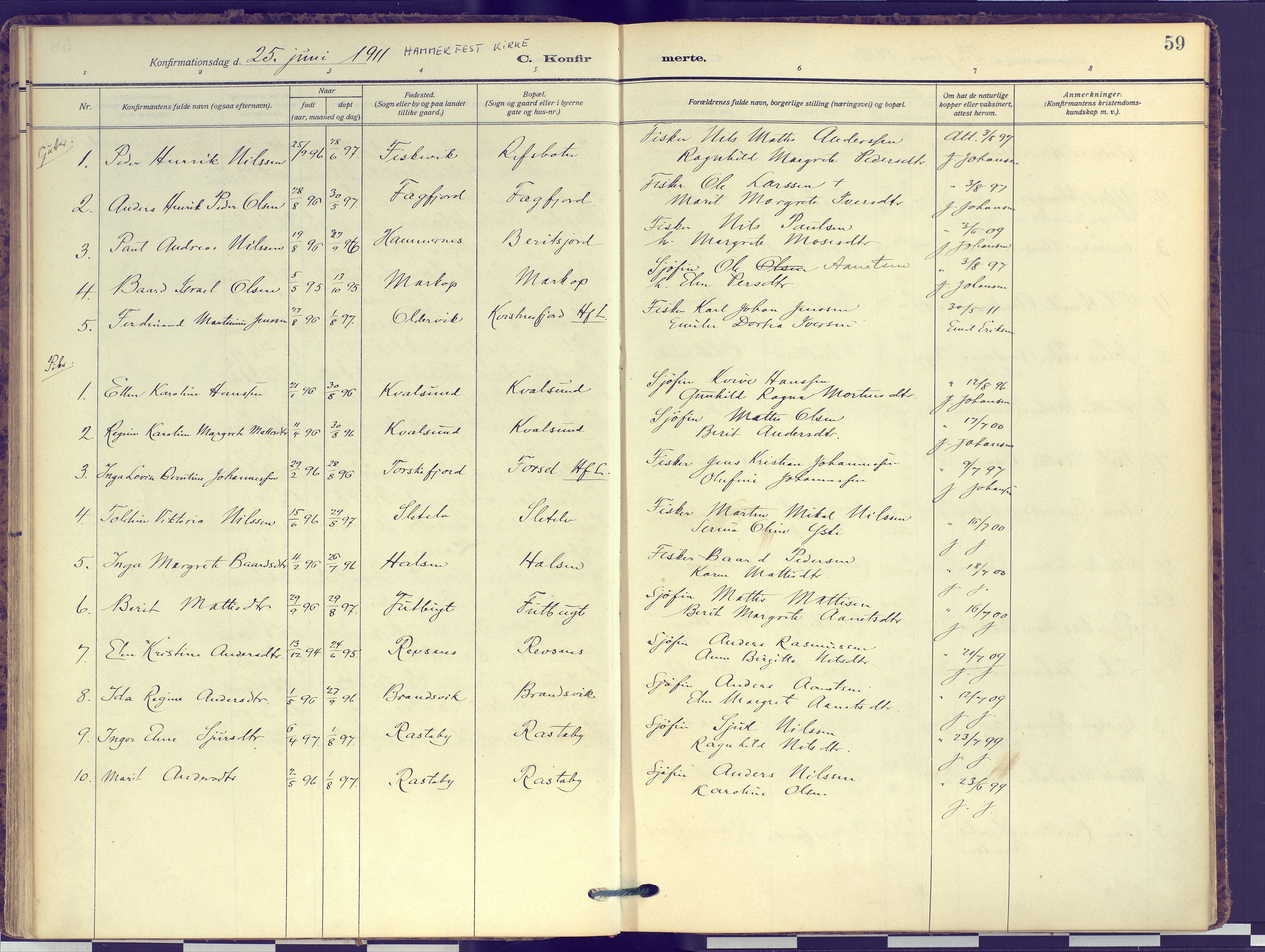 Hammerfest sokneprestkontor, SATØ/S-1347: Parish register (official) no. 16, 1908-1923, p. 59