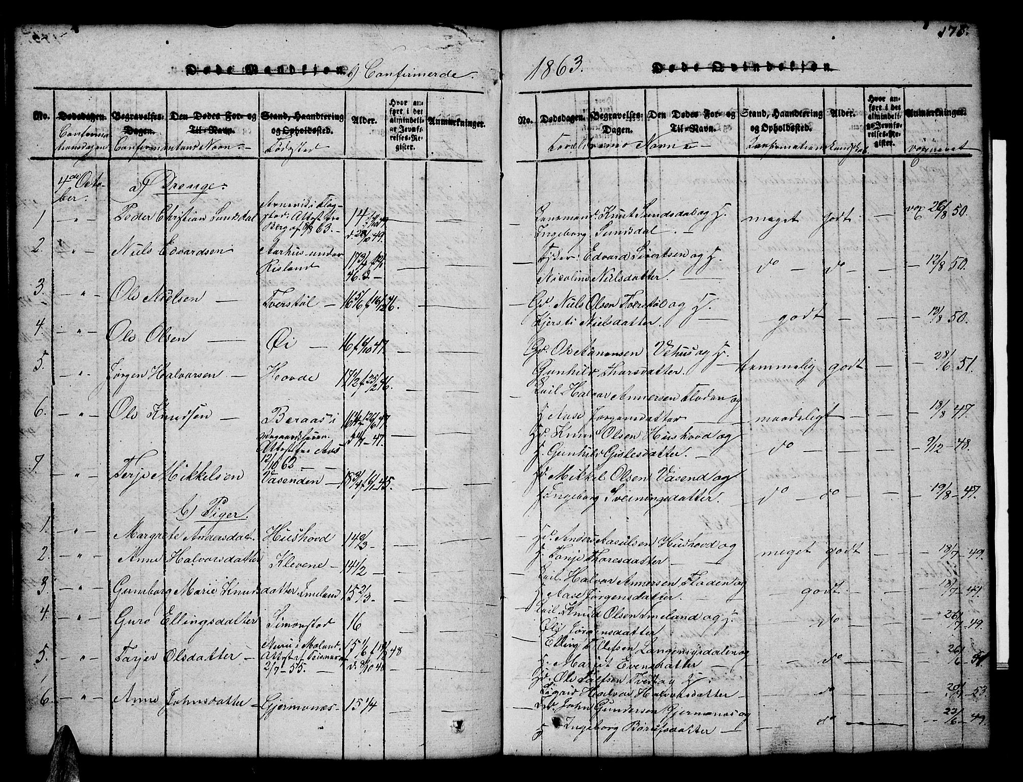 Åmli sokneprestkontor, AV/SAK-1111-0050/F/Fb/Fbc/L0001: Parish register (copy) no. B 1, 1816-1867, p. 176