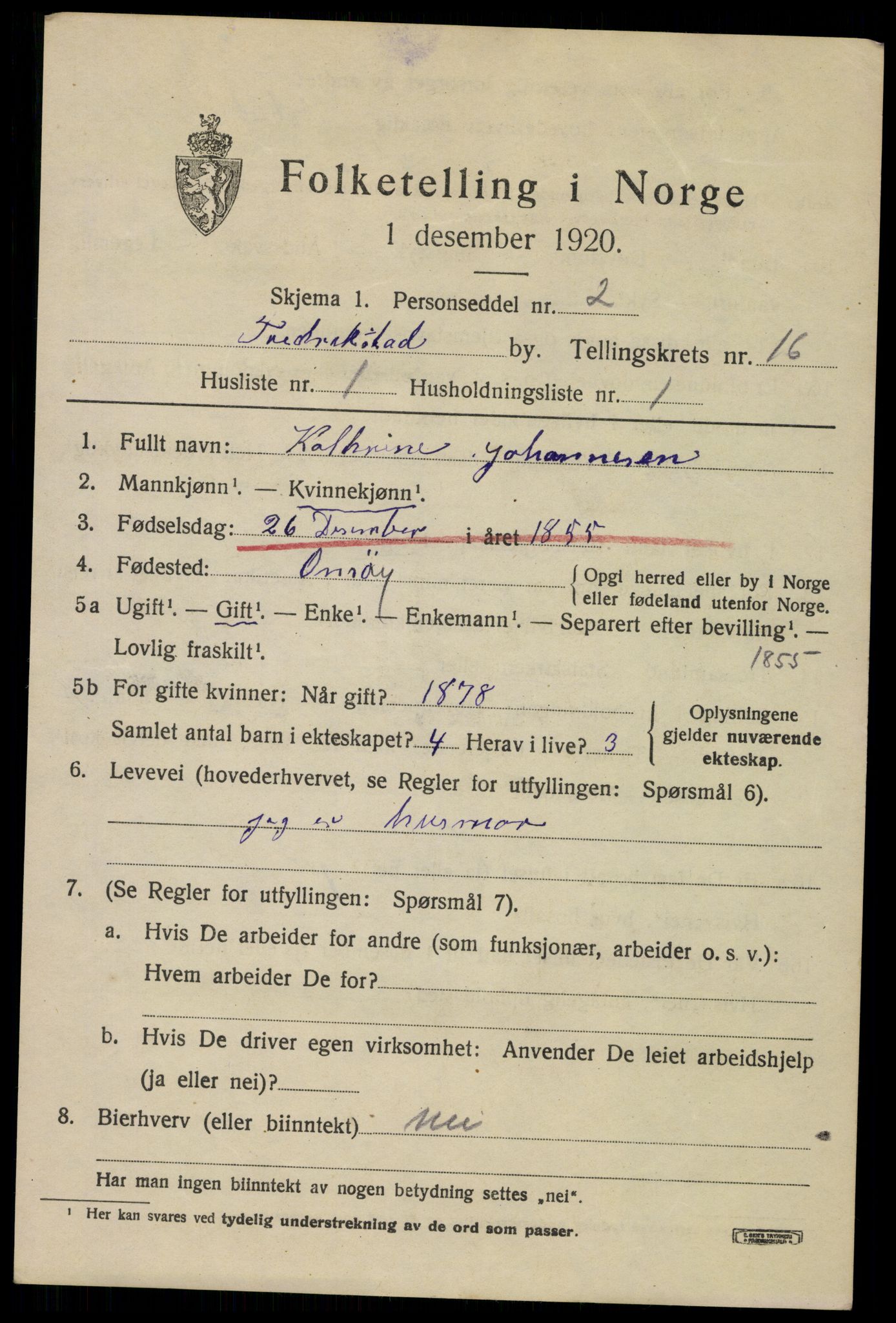 SAO, 1920 census for Fredrikstad, 1920, p. 37047