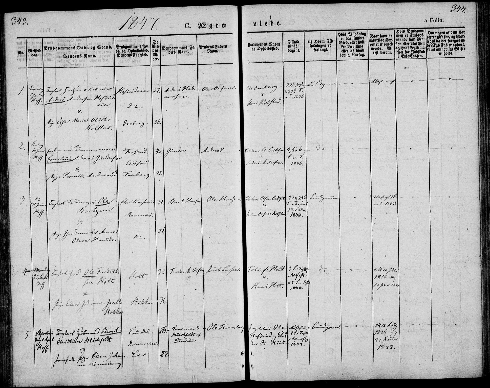 Hof kirkebøker, AV/SAKO-A-64/F/Fa/L0005: Parish register (official) no. I 5, 1844-1851, p. 343-344