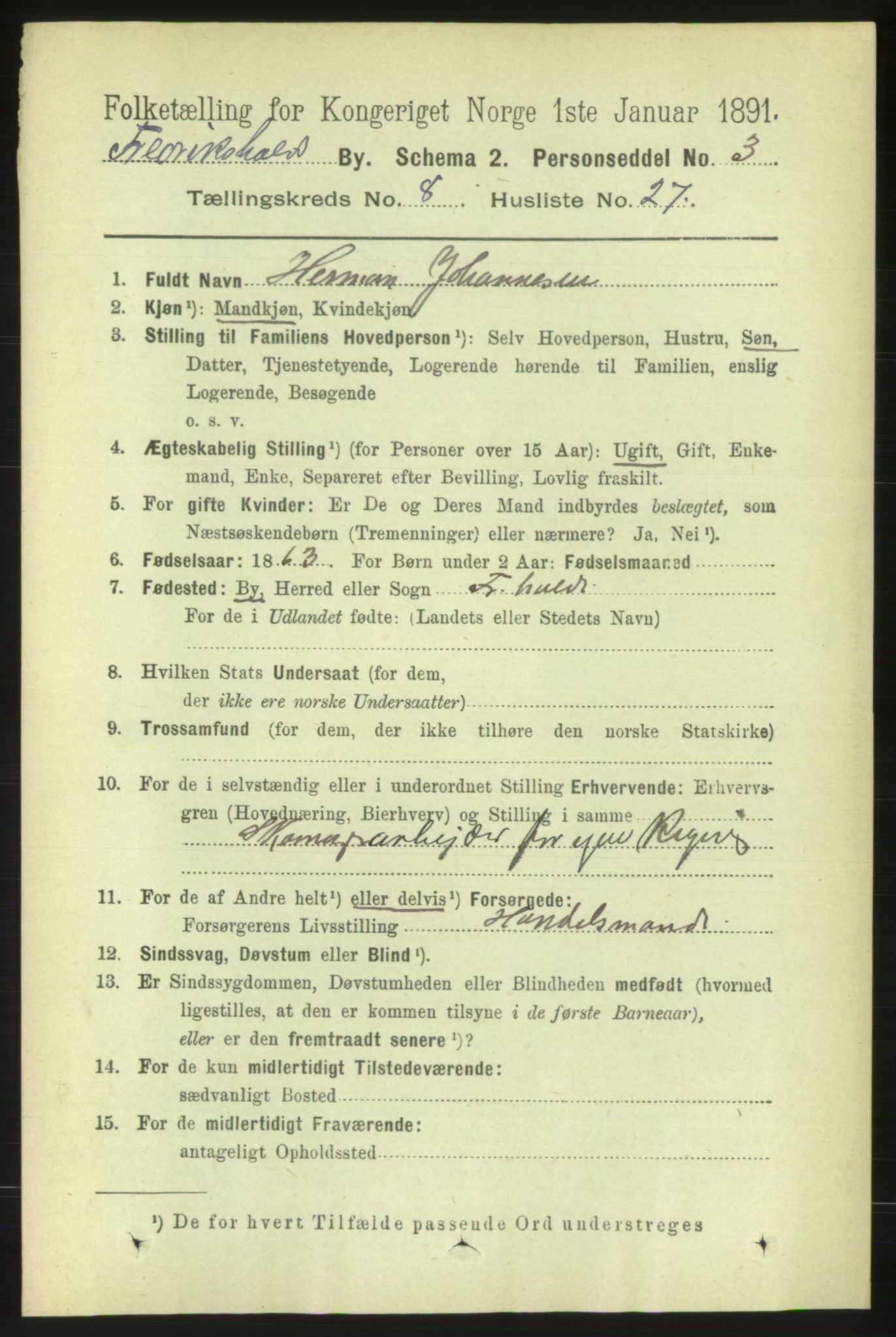RA, 1891 census for 0101 Fredrikshald, 1891, p. 5766
