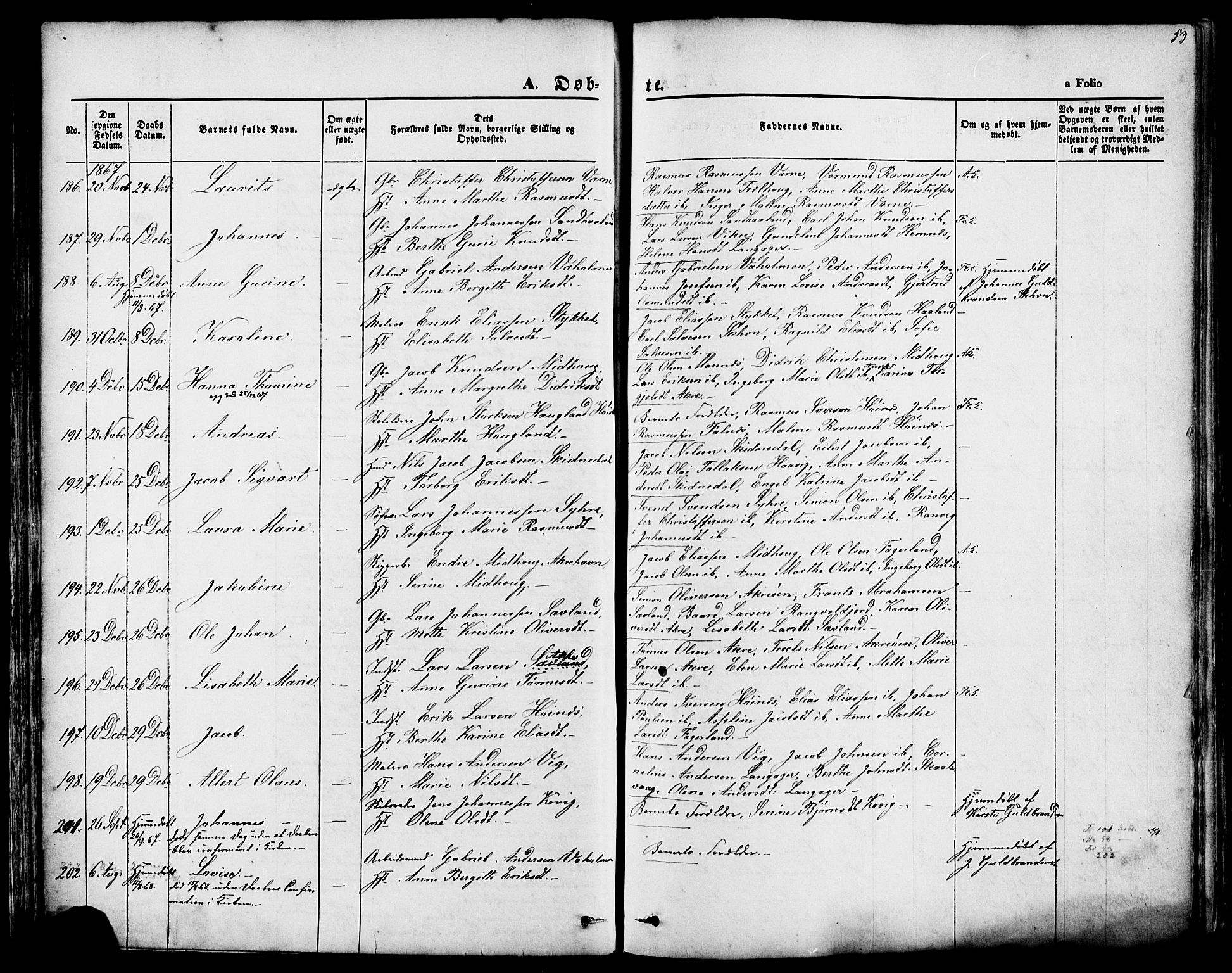 Skudenes sokneprestkontor, SAST/A -101849/H/Ha/Haa/L0006: Parish register (official) no. A 4, 1864-1881, p. 53
