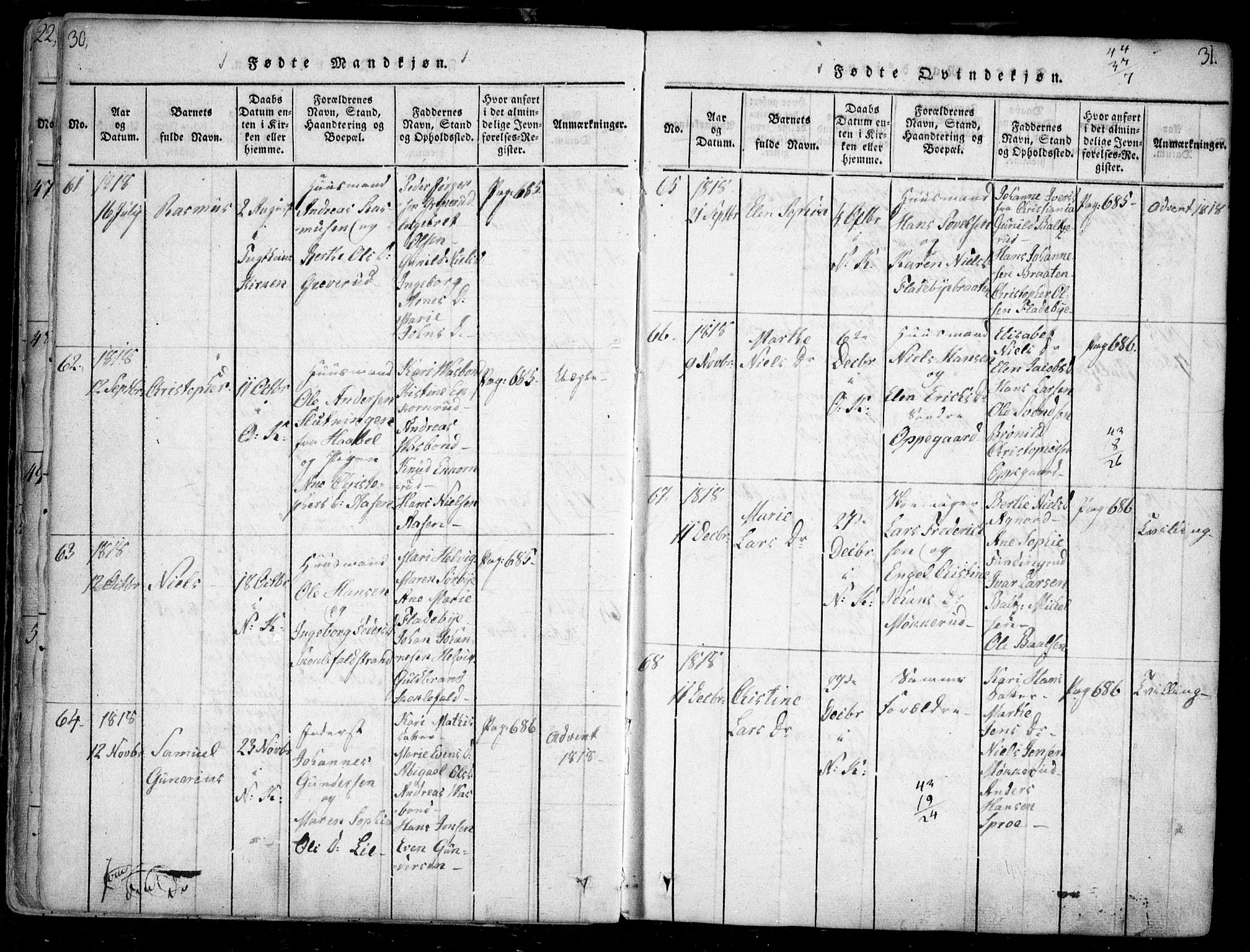 Nesodden prestekontor Kirkebøker, SAO/A-10013/F/Fa/L0006: Parish register (official) no. I 6, 1814-1847, p. 30-31