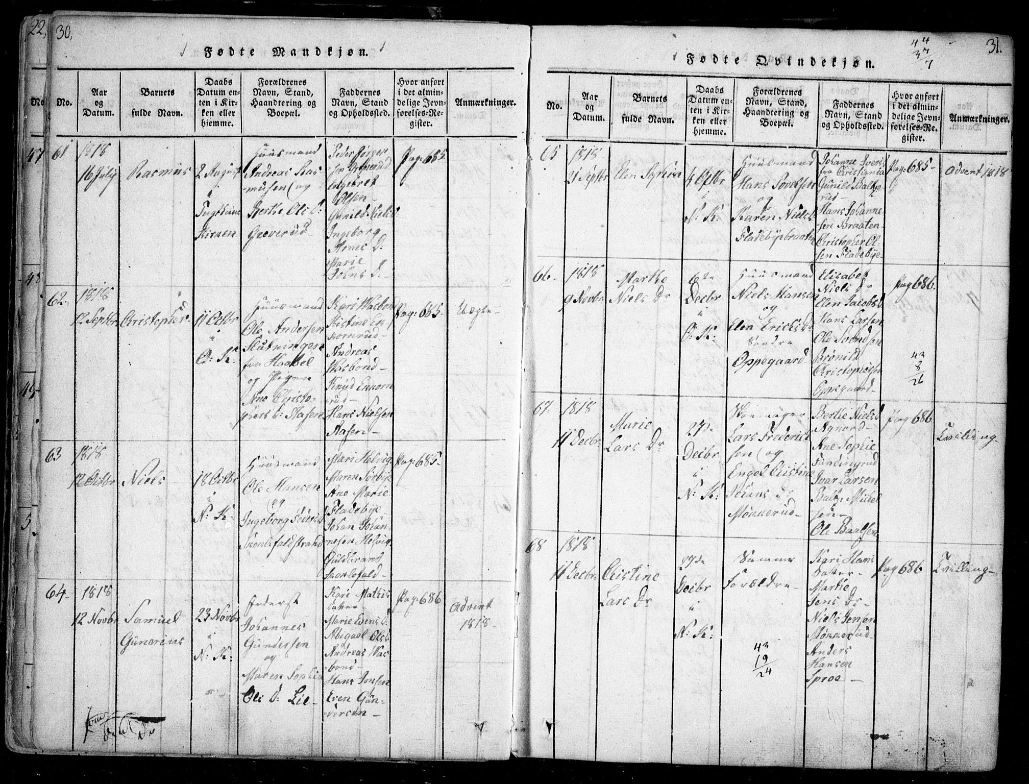 Nesodden prestekontor Kirkebøker, AV/SAO-A-10013/F/Fa/L0006: Parish register (official) no. I 6, 1814-1847, p. 30-31