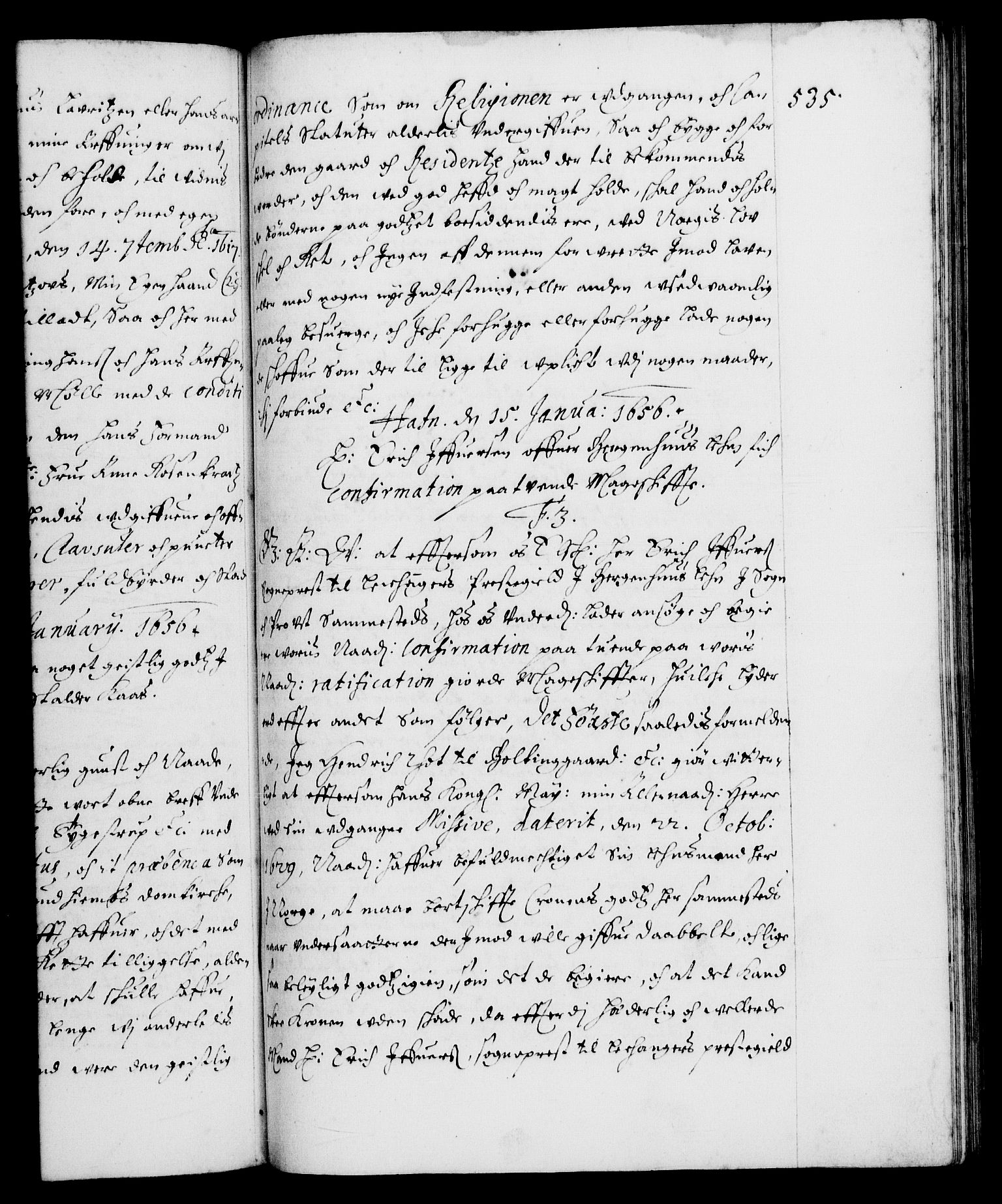 Danske Kanselli 1572-1799, AV/RA-EA-3023/F/Fc/Fca/Fcaa/L0008: Norske registre (mikrofilm), 1651-1656, p. 535a