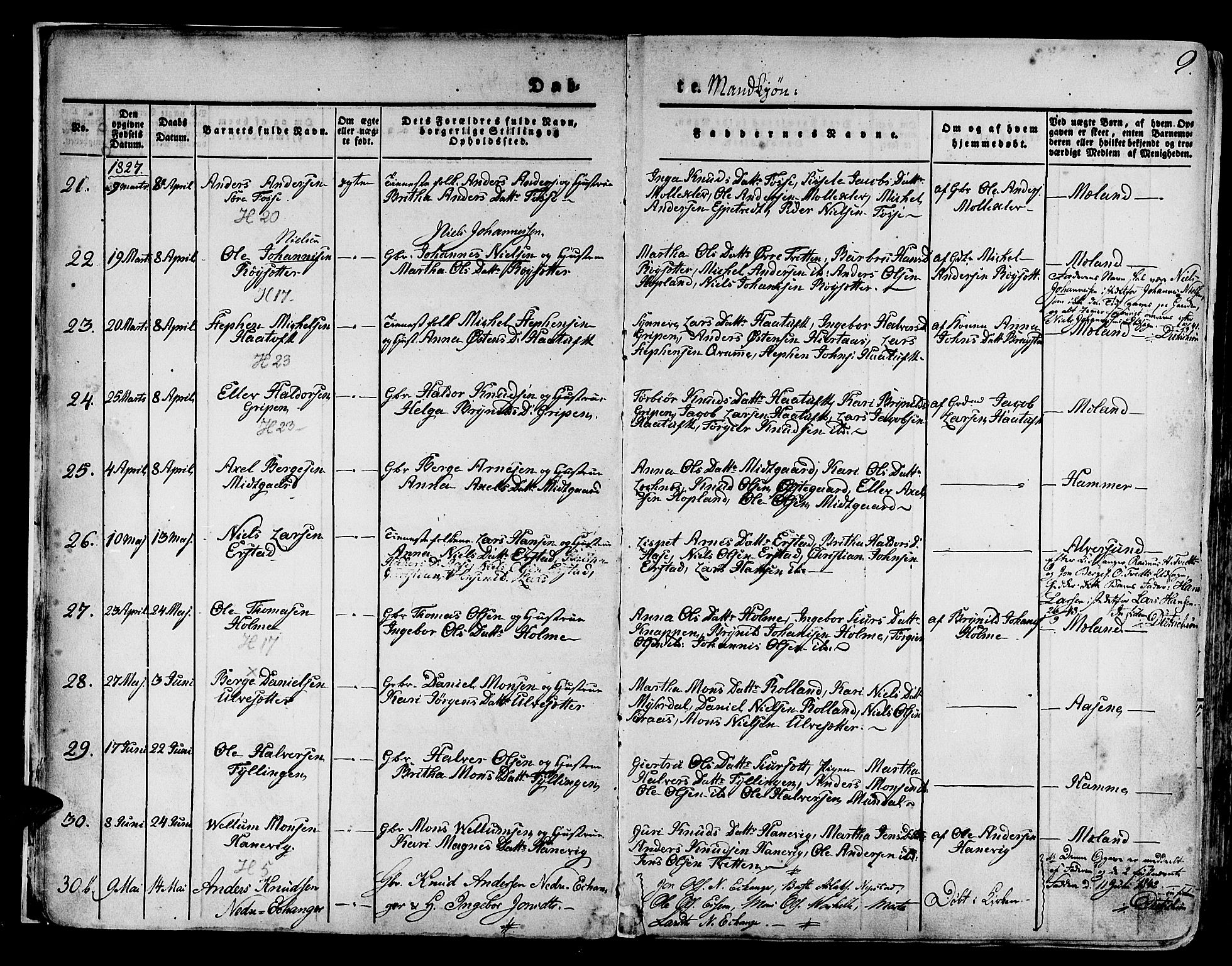 Hamre sokneprestembete, AV/SAB-A-75501/H/Ha/Haa/Haaa/L0011: Parish register (official) no. A 11, 1826-1834, p. 9