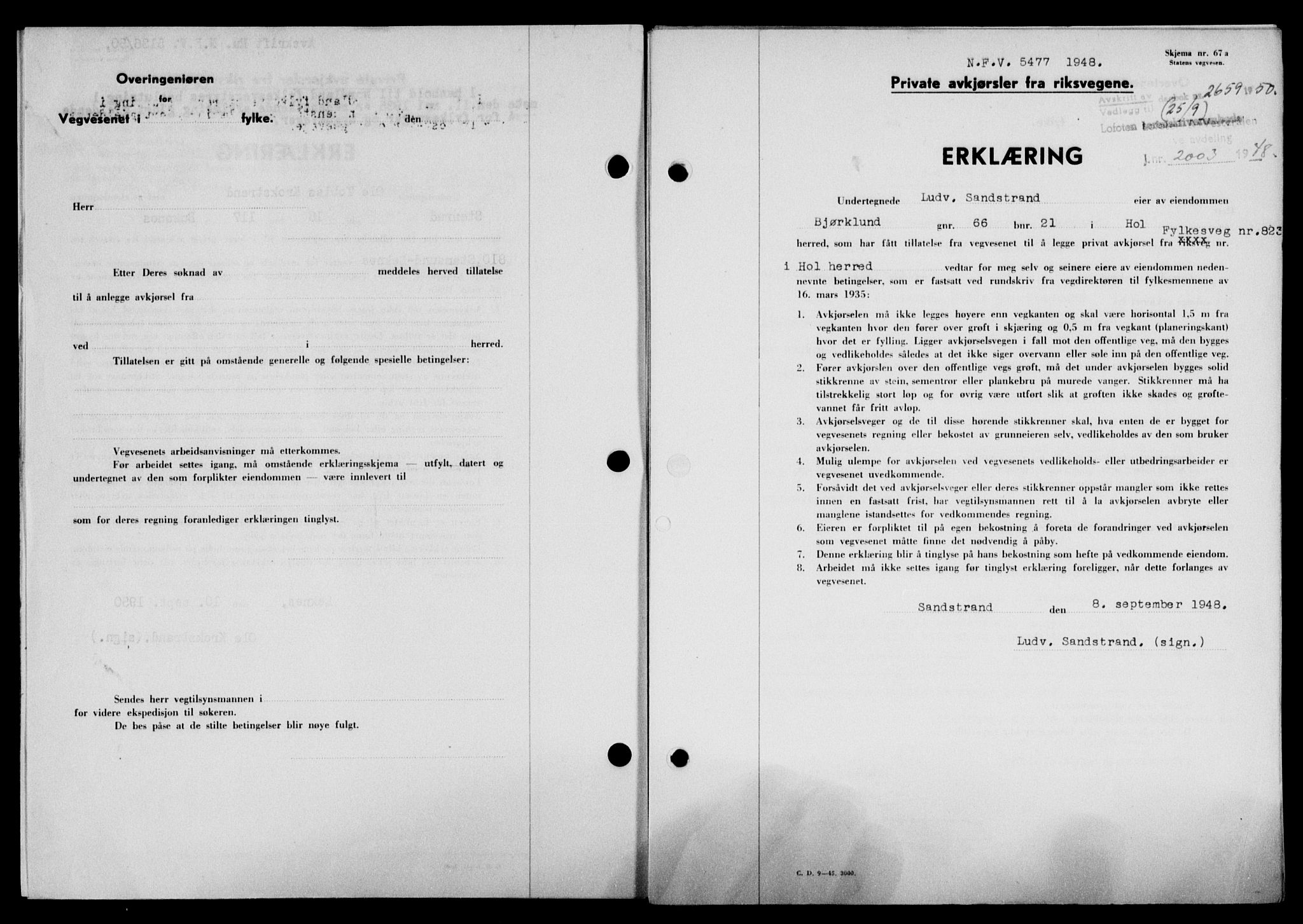 Lofoten sorenskriveri, SAT/A-0017/1/2/2C/L0024a: Mortgage book no. 24a, 1950-1950, Diary no: : 2659/1950