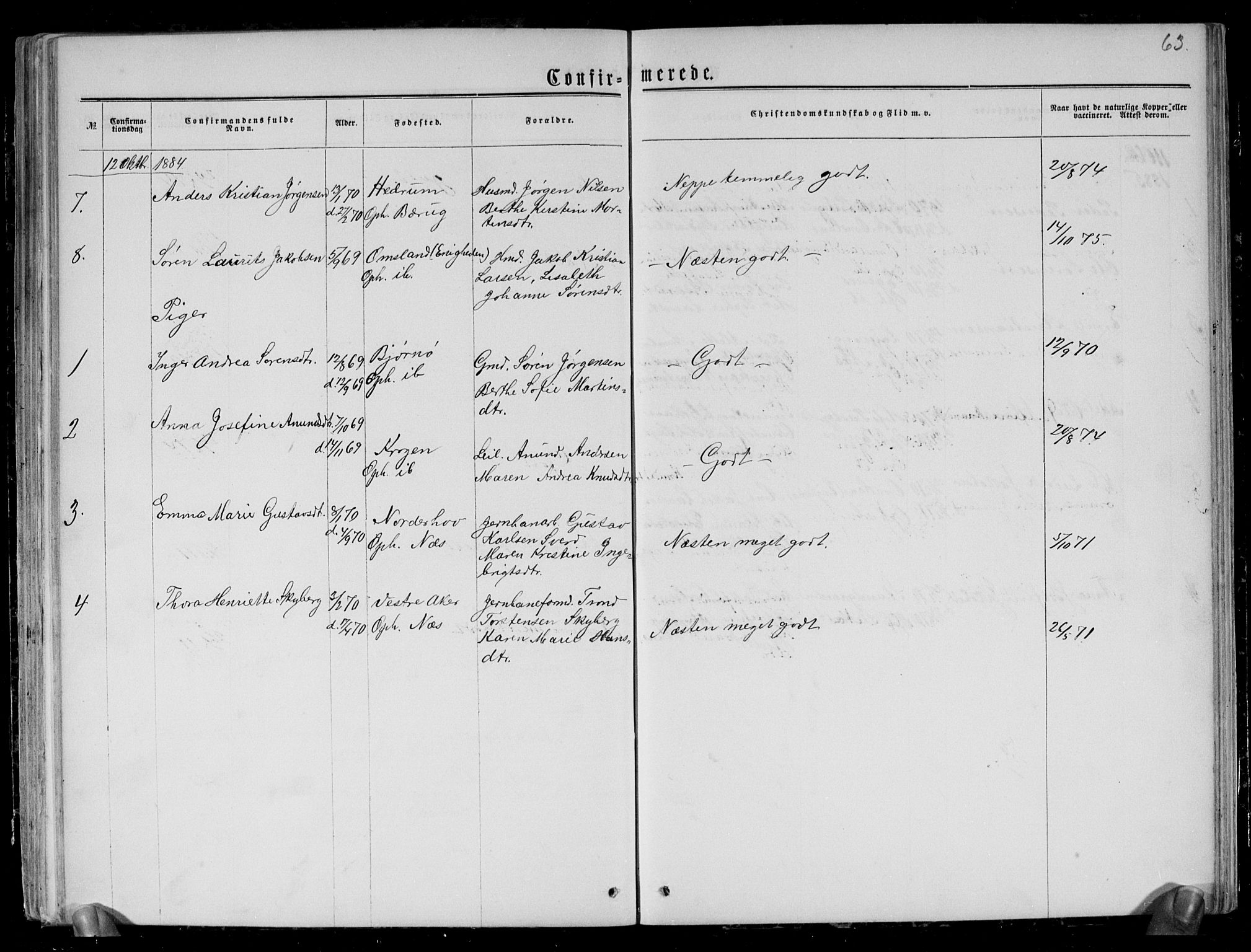 Brunlanes kirkebøker, SAKO/A-342/G/Gc/L0001: Parish register (copy) no. III 1, 1866-1890, p. 63