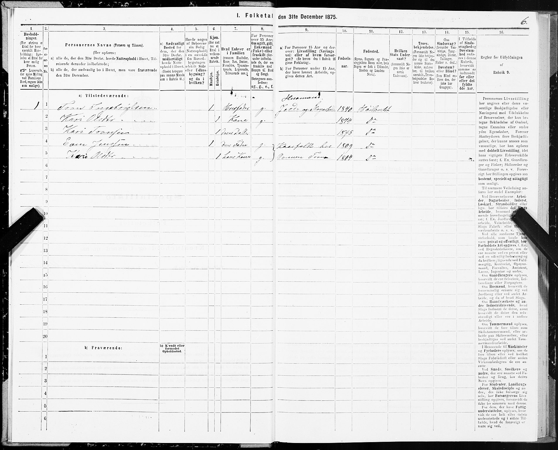 SAT, 1875 census for 1653P Melhus, 1875, p. 5006