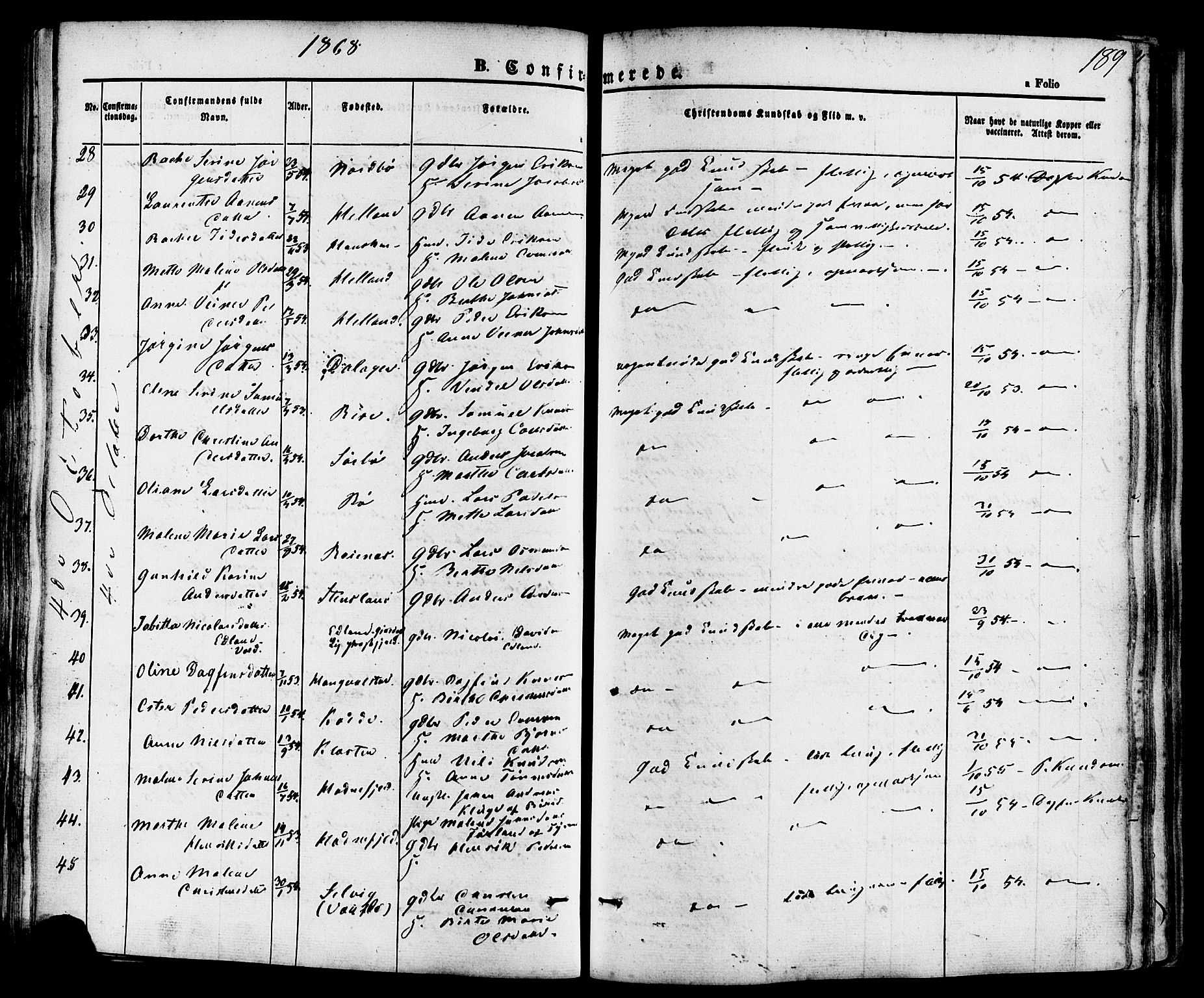 Rennesøy sokneprestkontor, AV/SAST-A -101827/H/Ha/Haa/L0006: Parish register (official) no. A 6, 1860-1878, p. 189