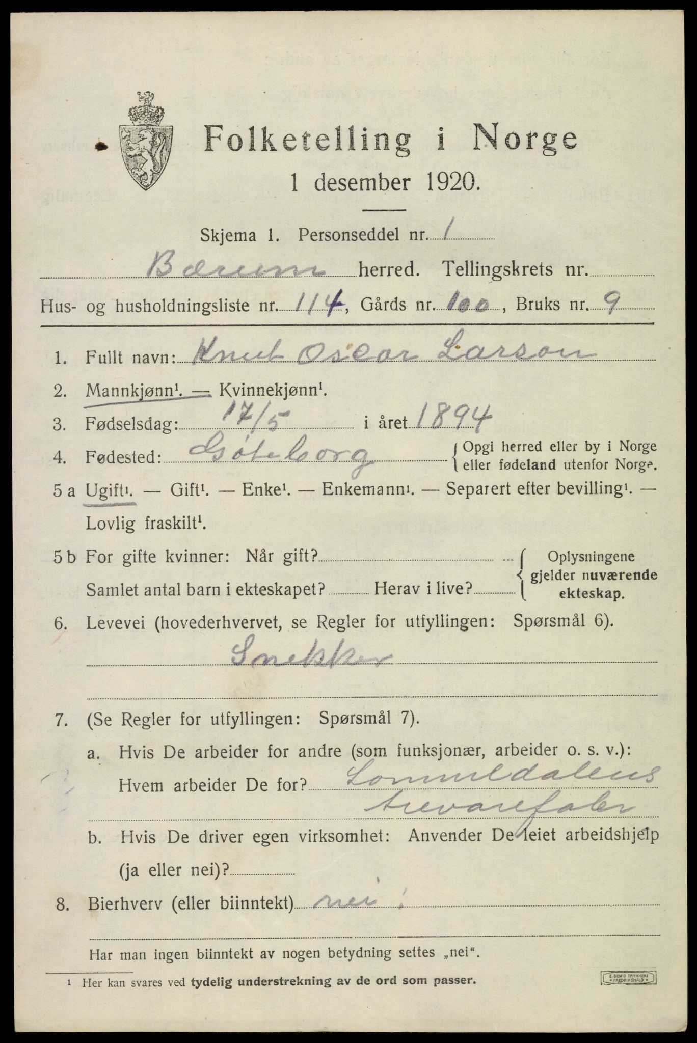 SAO, 1920 census for Bærum, 1920, p. 6546