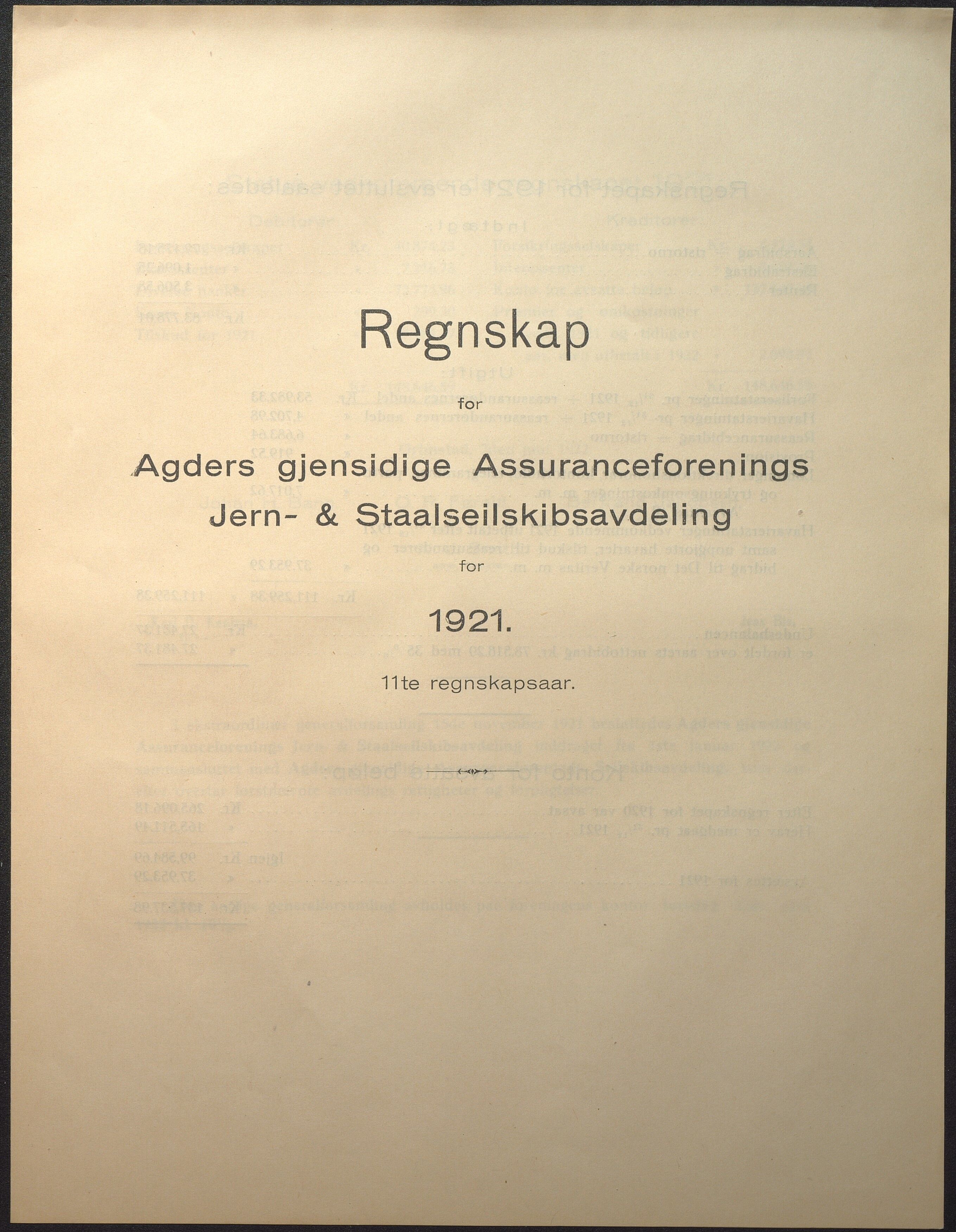 Agders Gjensidige Assuranceforening, AAKS/PA-1718/05/L0005: Regnskap, dampavdeling, 1897-1922