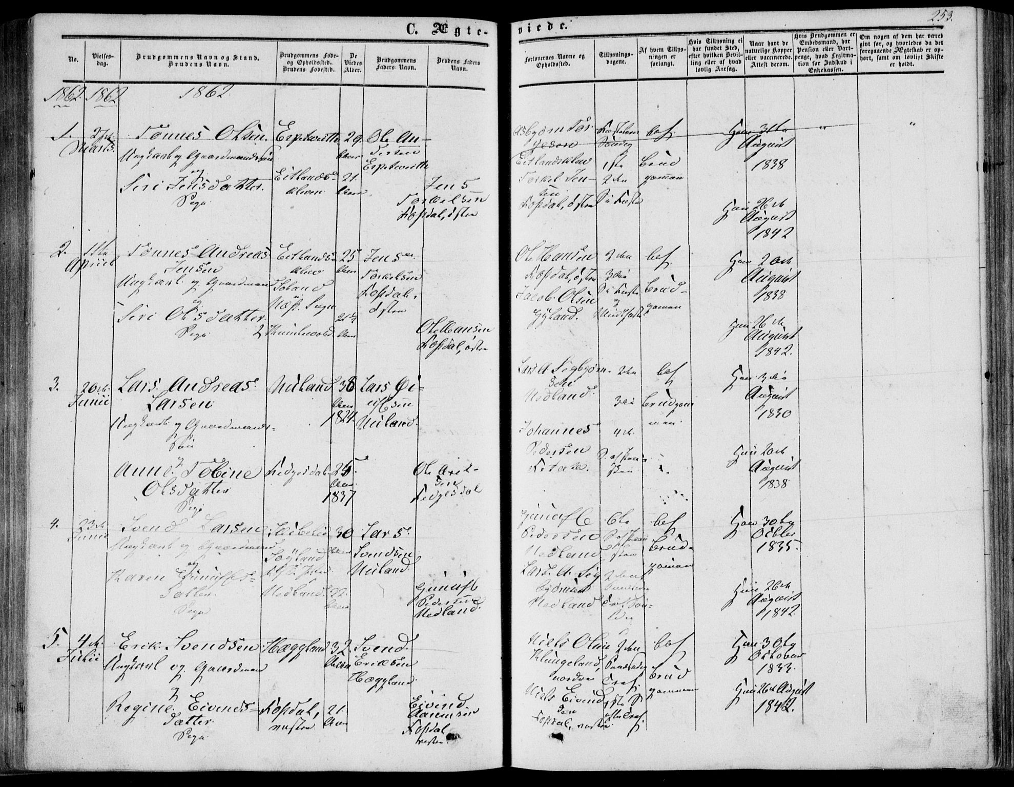 Bakke sokneprestkontor, SAK/1111-0002/F/Fa/Fab/L0002: Parish register (official) no. A 2, 1855-1884, p. 253