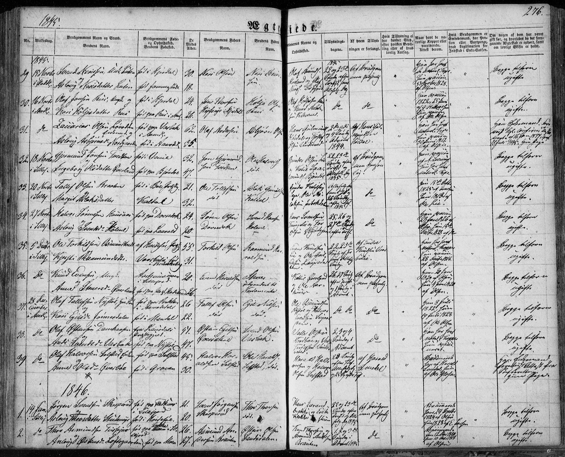 Seljord kirkebøker, SAKO/A-20/F/Fa/L0011: Parish register (official) no. I 11, 1831-1849, p. 276