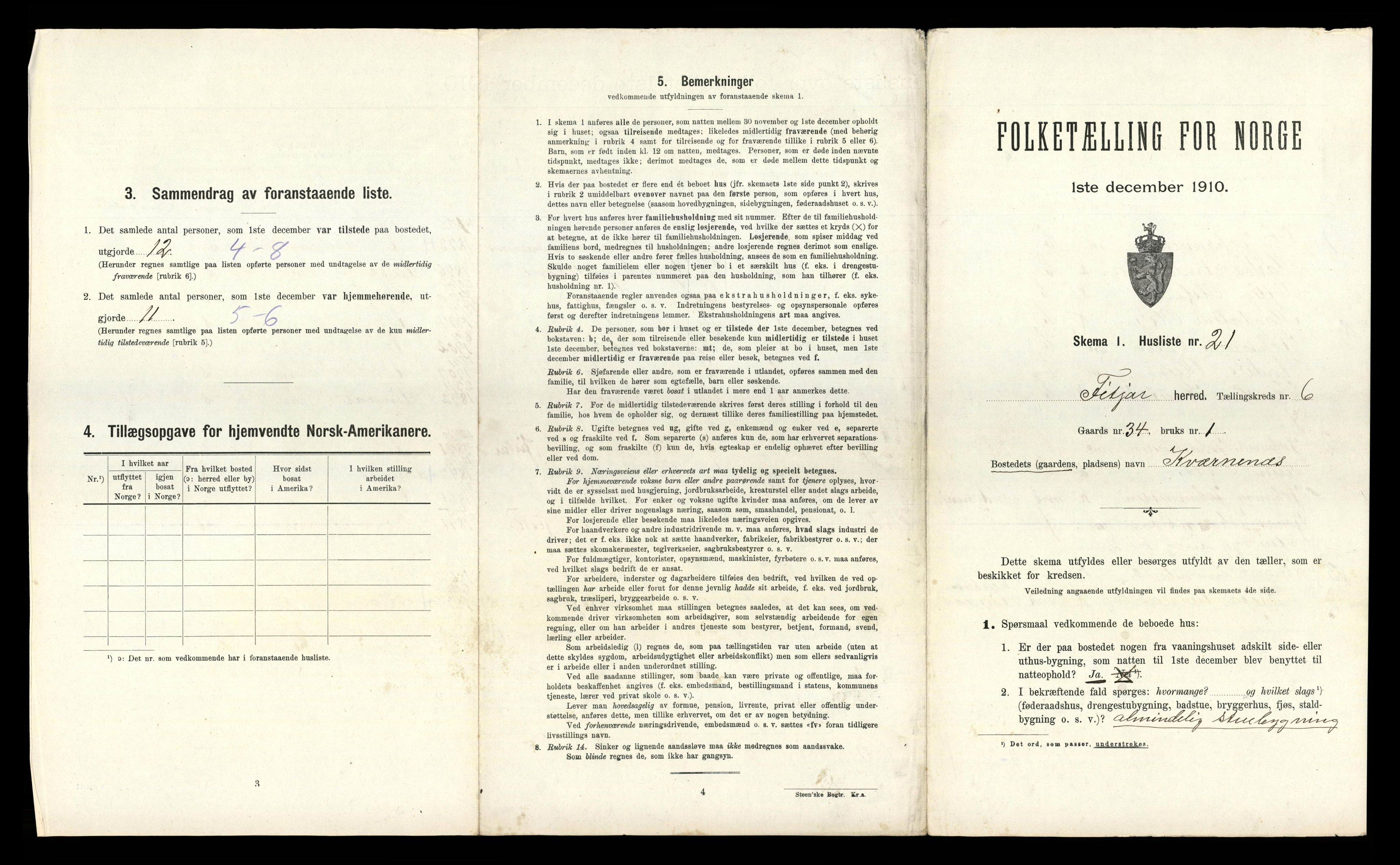 RA, 1910 census for Fitjar, 1910, p. 389