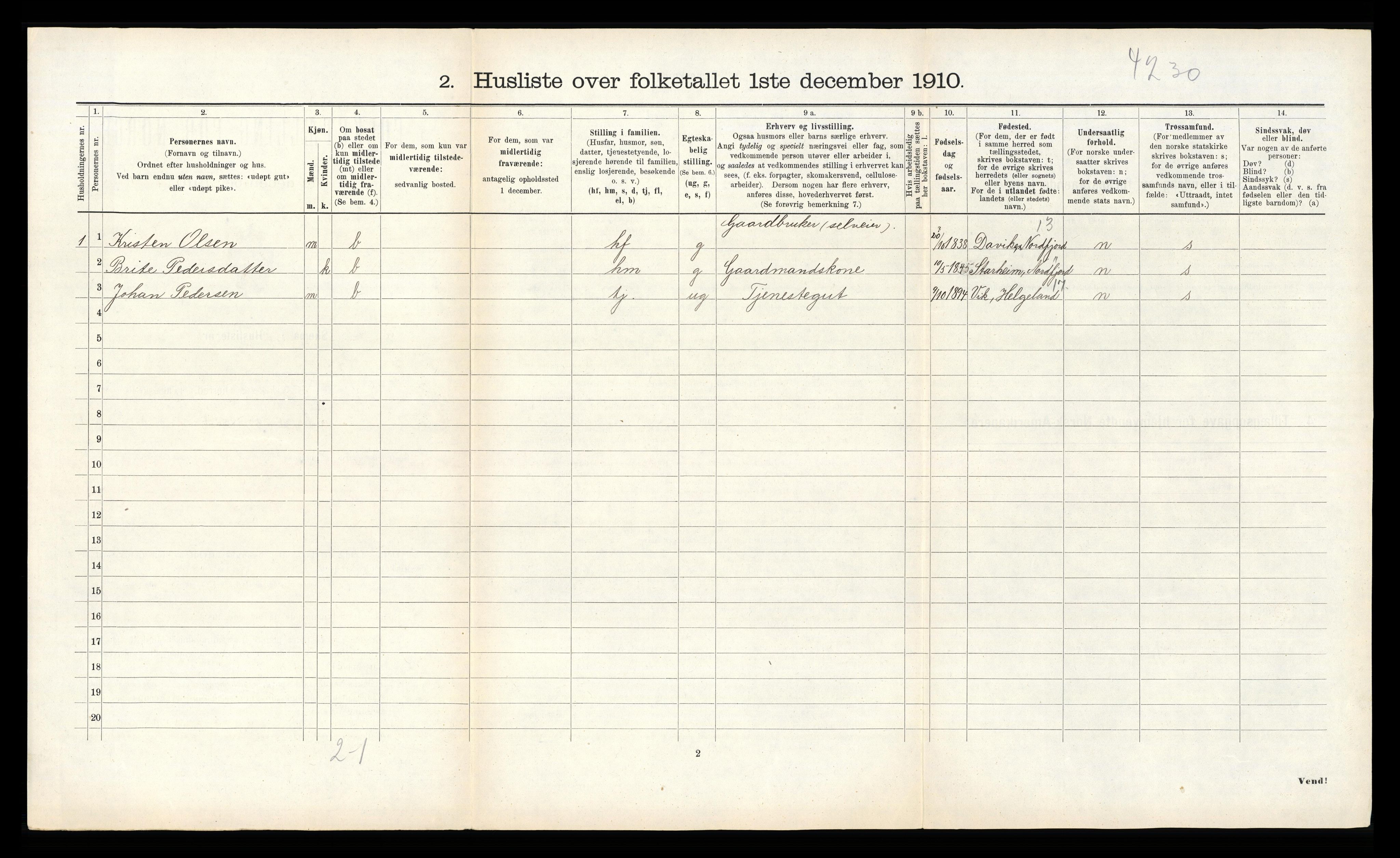 RA, 1910 census for Gravvik, 1910, p. 172