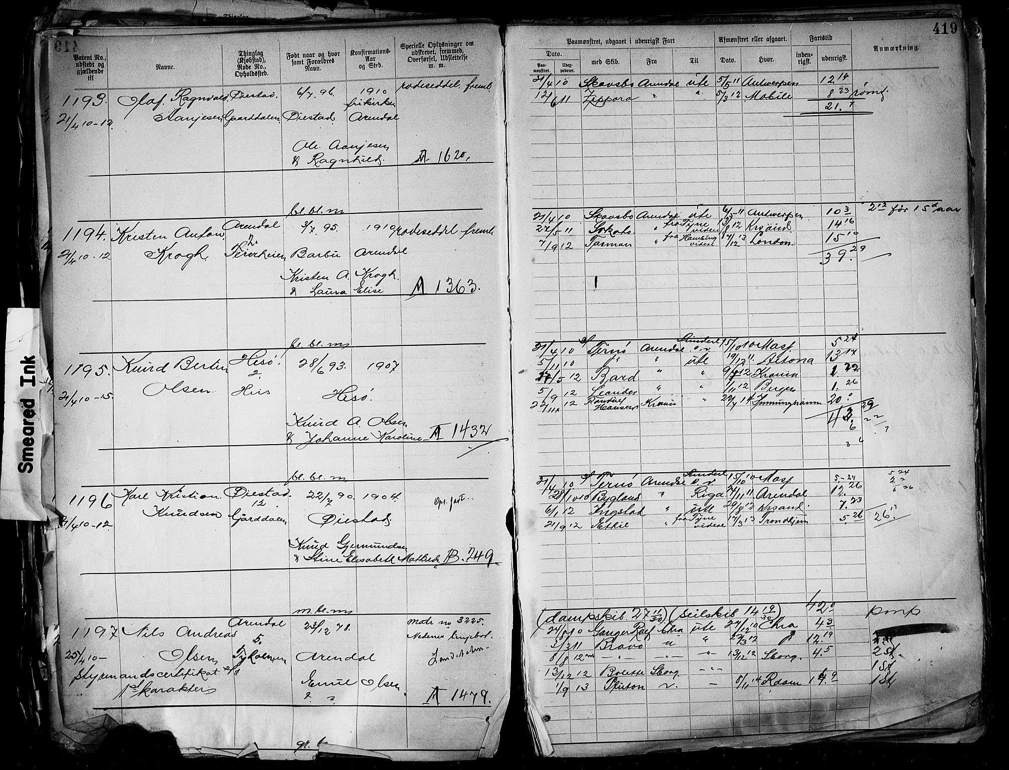 Arendal mønstringskrets, AV/SAK-2031-0012/F/Fa/L0004: Annotasjonsrulle nr 3828-4715 og nr 1-1296, S-4, 1892-1918, p. 435