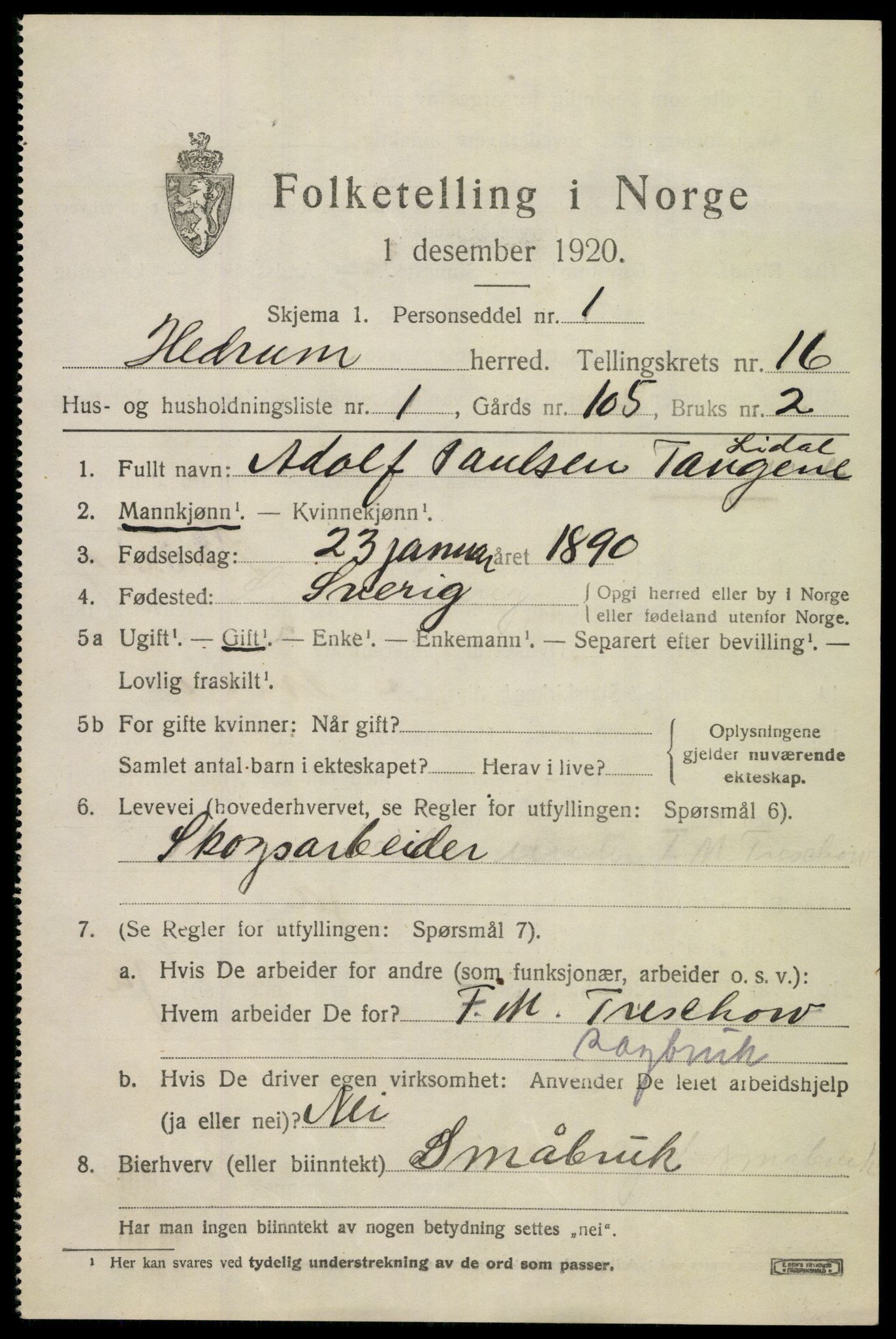 SAKO, 1920 census for Hedrum, 1920, p. 10249