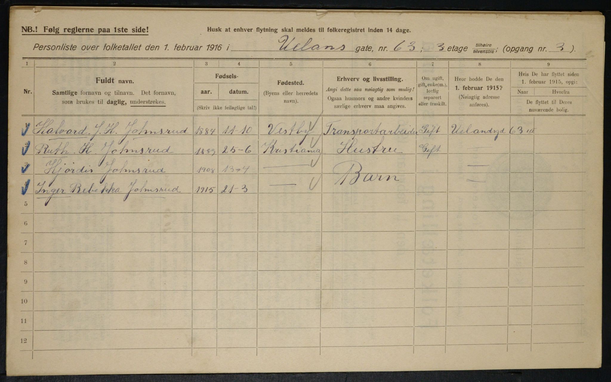 OBA, Municipal Census 1916 for Kristiania, 1916, p. 122105