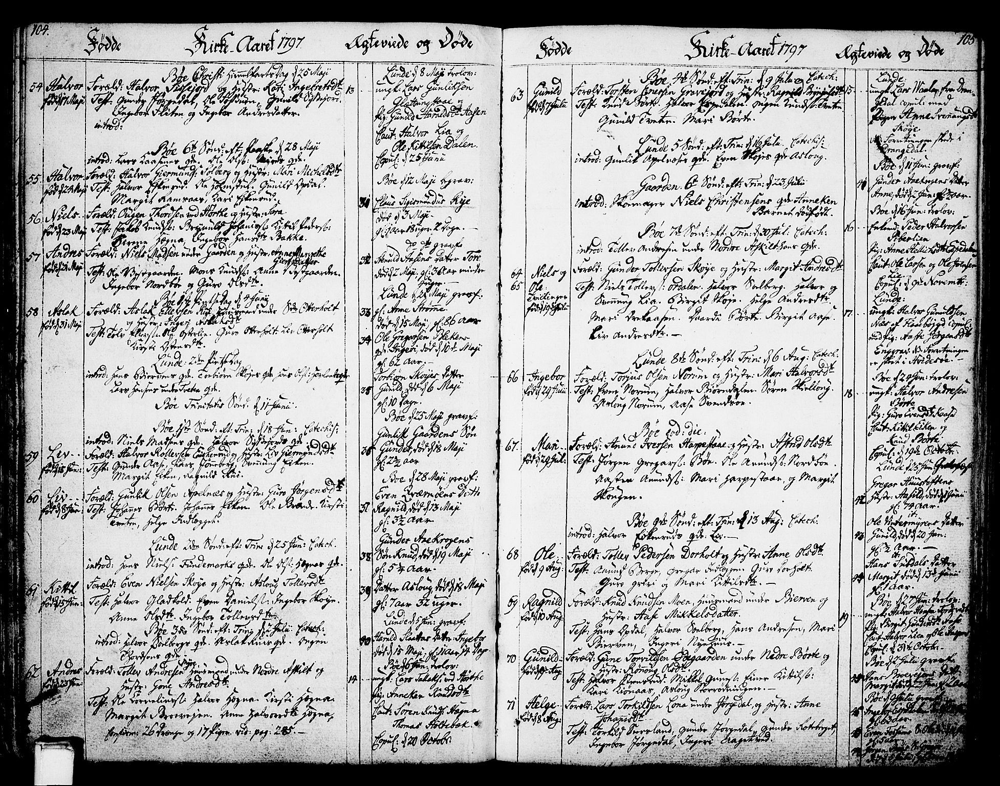 Bø kirkebøker, AV/SAKO-A-257/F/Fa/L0005: Parish register (official) no. 5, 1785-1815, p. 104-105