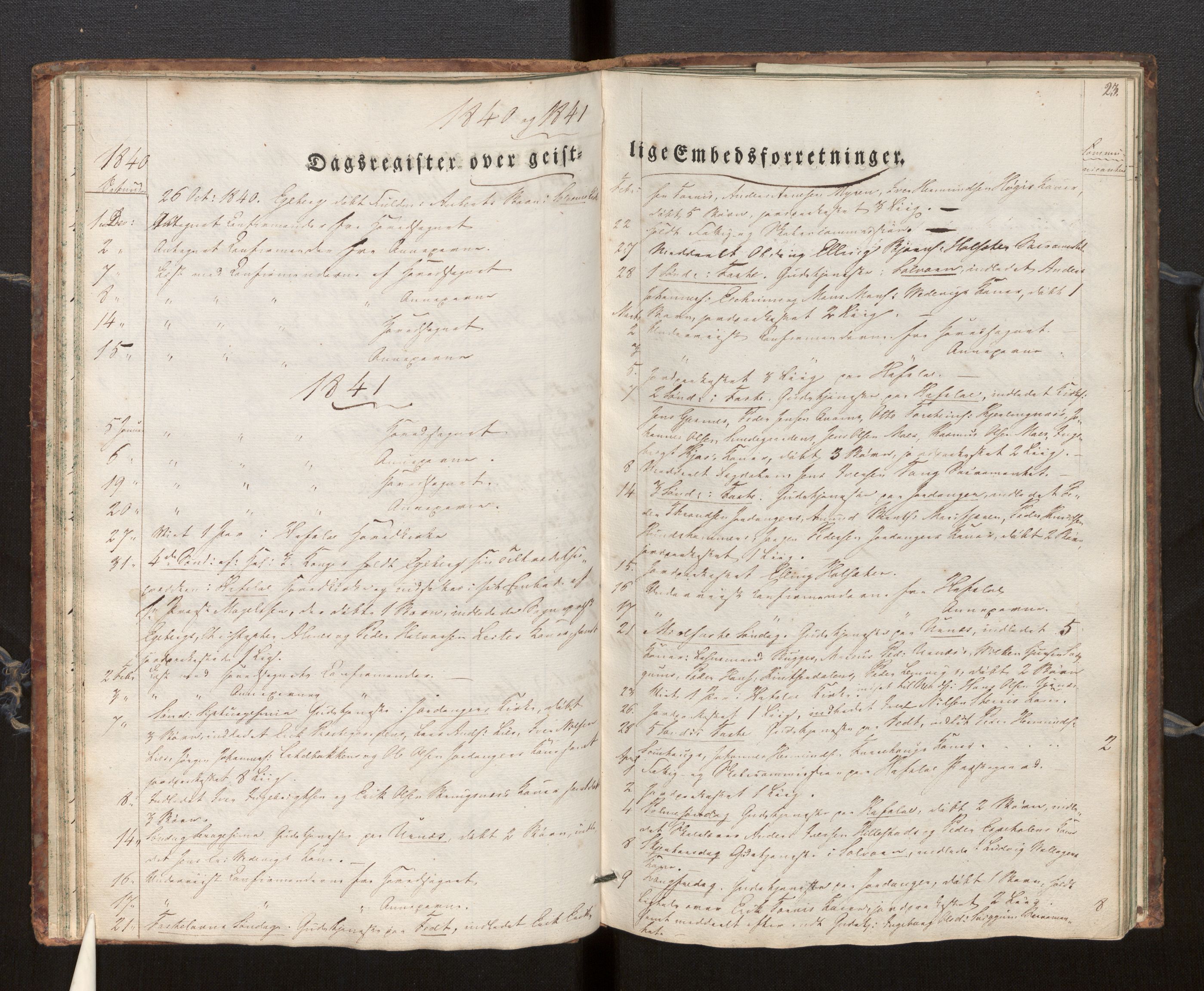 Hafslo sokneprestembete, AV/SAB-A-80301/H/Haa/Haaf/L0001: Diary records no. F 1, 1834-1854, p. 23