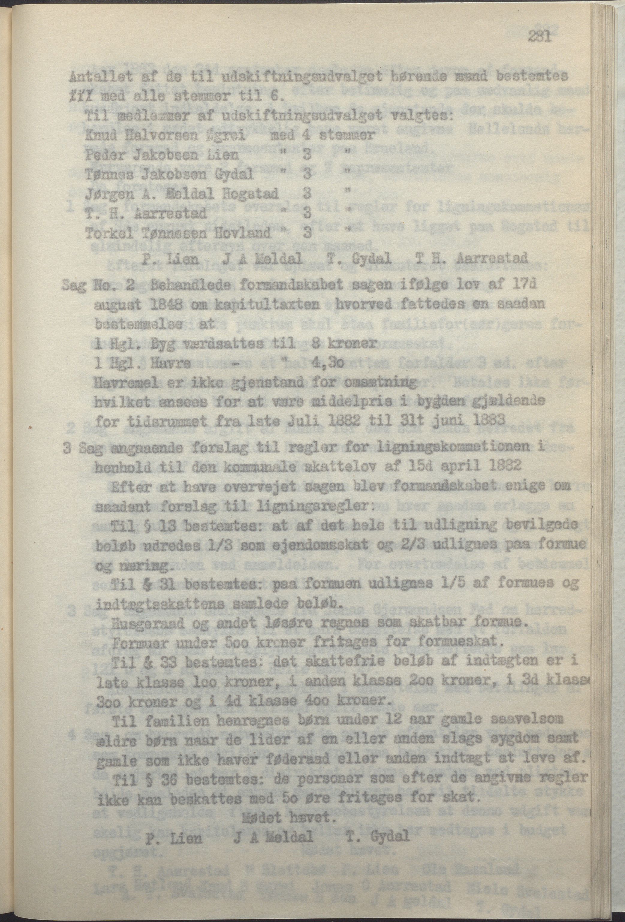 Helleland kommune - Formannskapet, IKAR/K-100479/A/Ab/L0002: Avskrift av møtebok, 1866-1887, p. 281