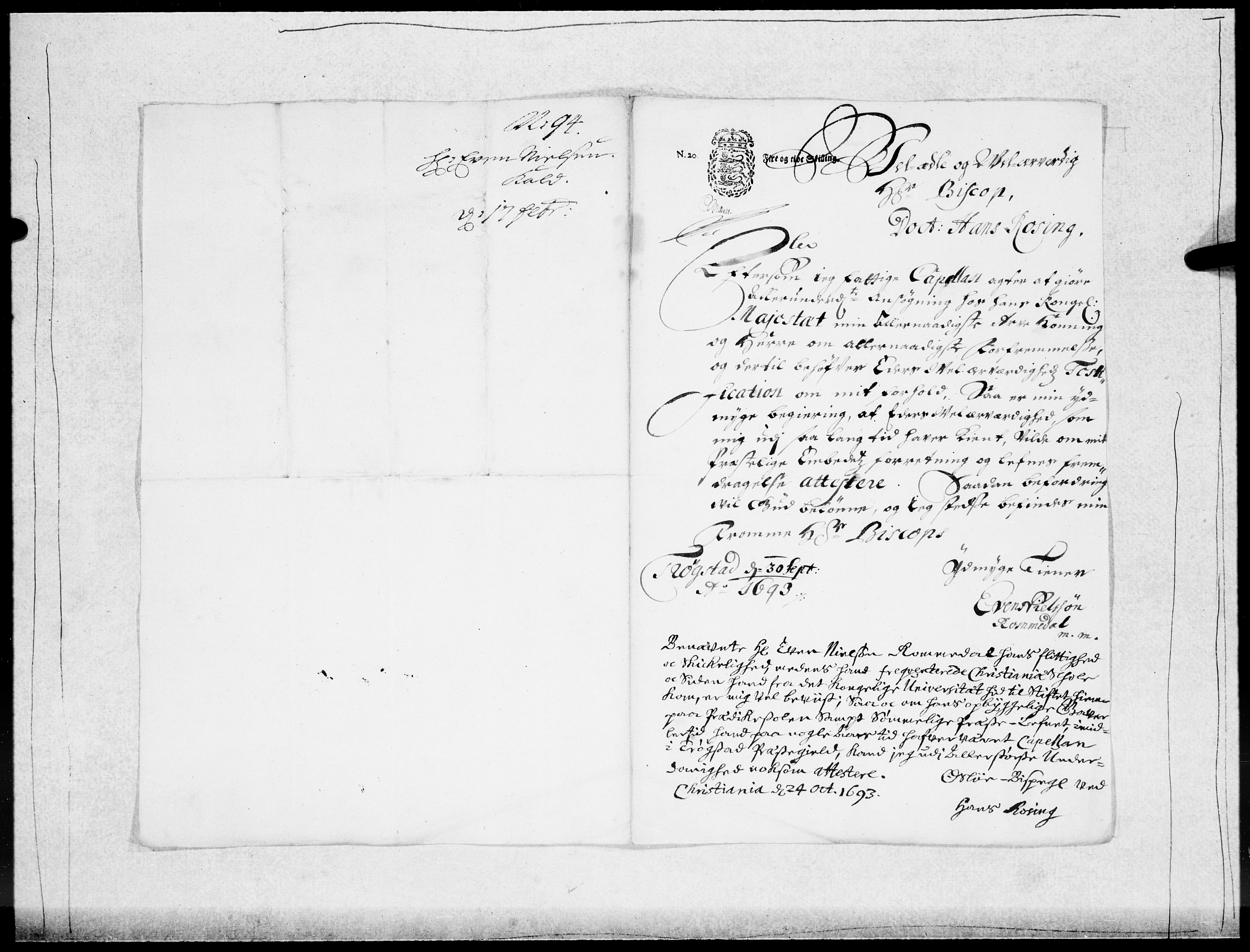 Danske Kanselli 1572-1799, RA/EA-3023/F/Fc/Fcc/Fcca/L0046: Norske innlegg 1572-1799, 1693-1695, p. 134