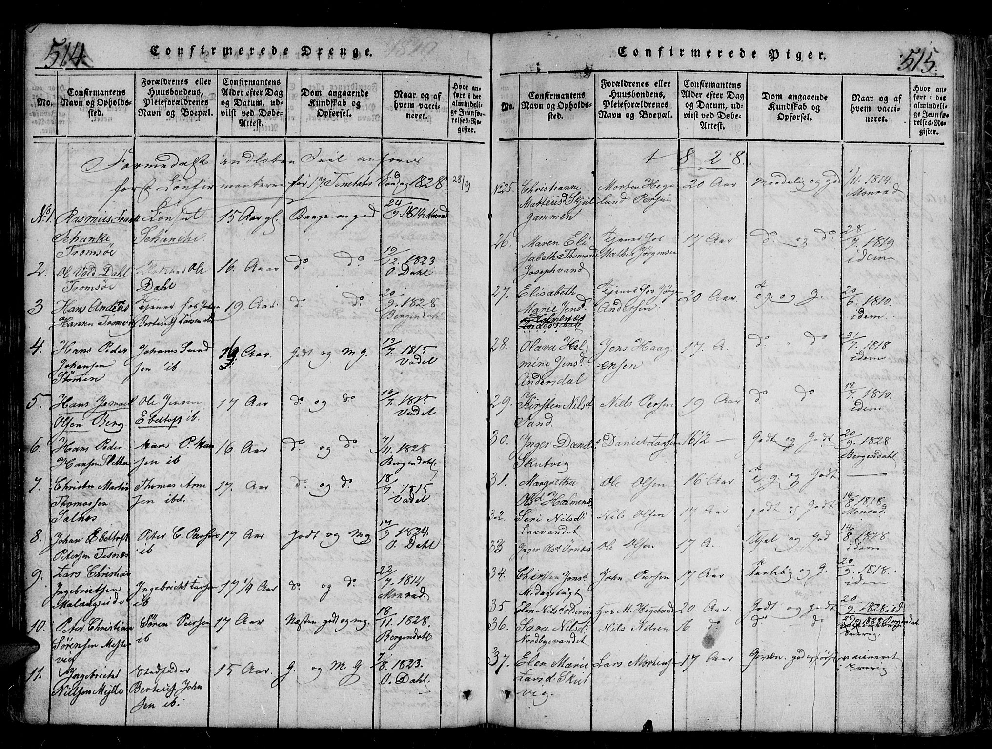 Tromsø sokneprestkontor/stiftsprosti/domprosti, SATØ/S-1343/G/Gb/L0001klokker: Parish register (copy) no. 1, 1821-1833, p. 514-515