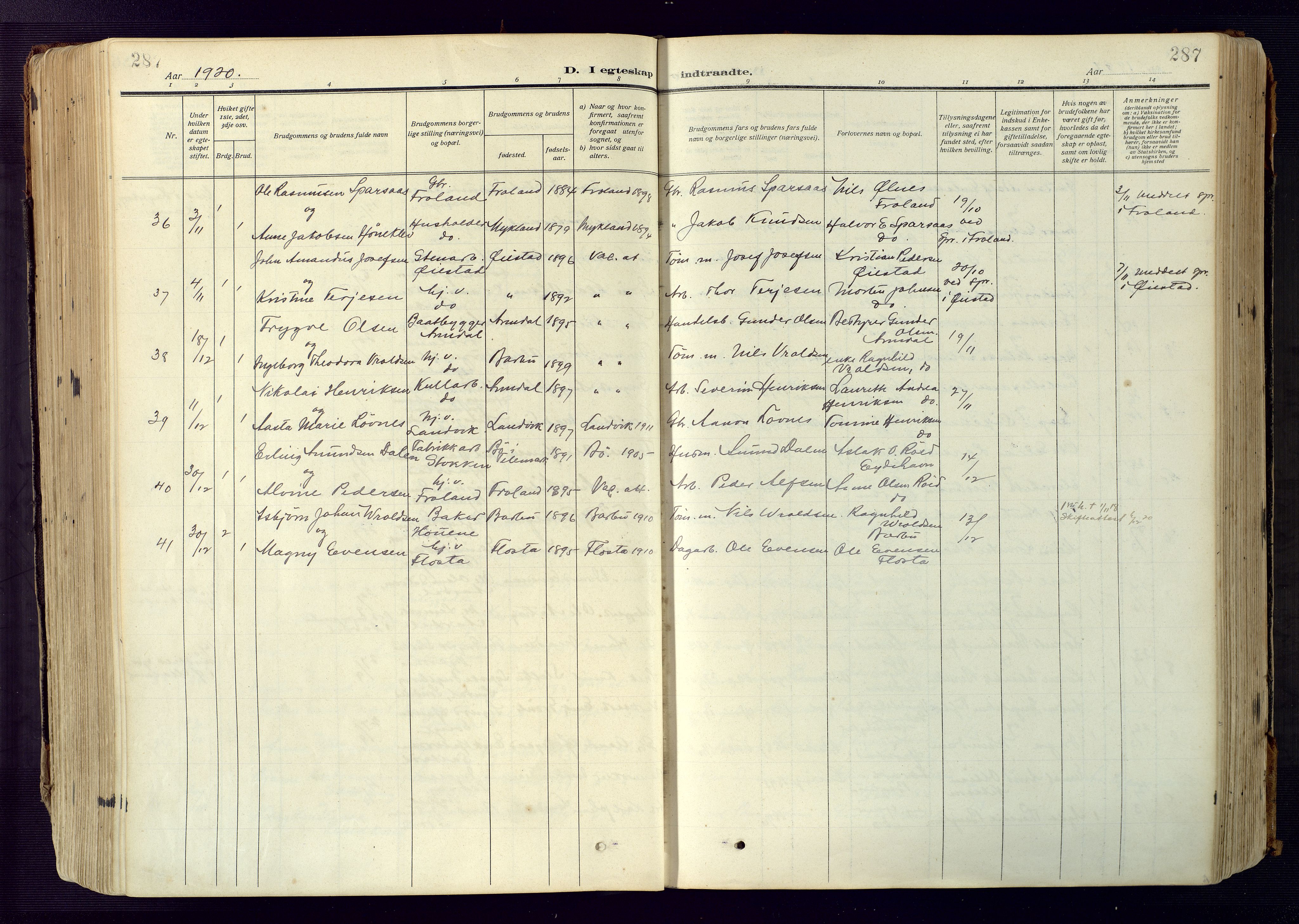 Barbu sokneprestkontor, SAK/1111-0003/F/Fa/L0006: Parish register (official) no. A 6, 1910-1929, p. 287