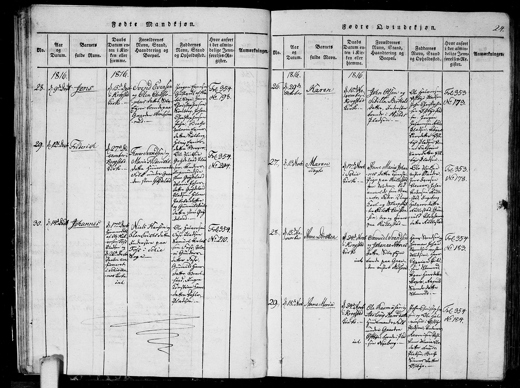 Kråkstad prestekontor Kirkebøker, AV/SAO-A-10125a/G/Ga/L0001: Parish register (copy) no. I 1, 1813-1824, p. 24