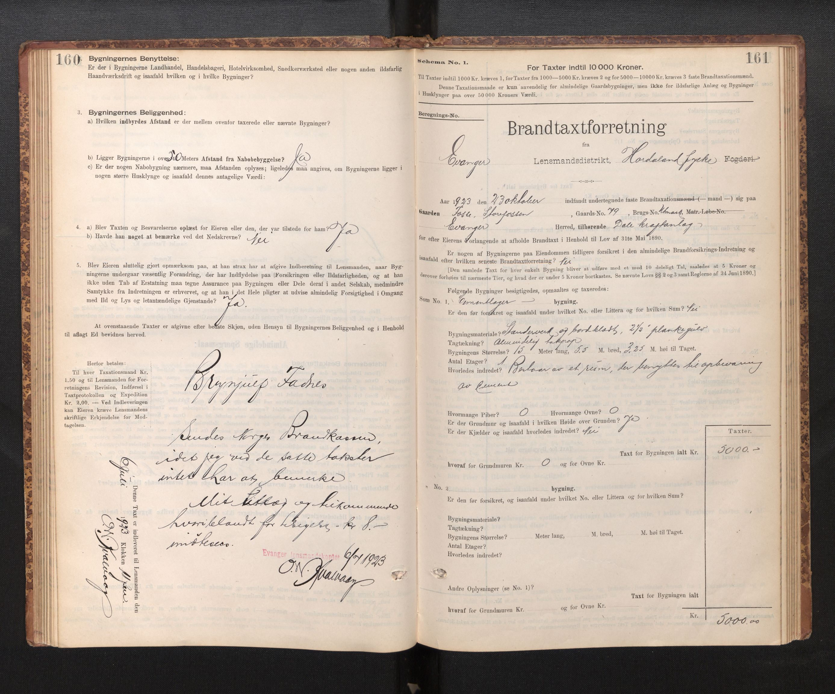 Lensmannen i Evanger, SAB/A-31701/0012/L0005: Branntakstprotokoll, skjematakst, 1895-1935, p. 160-161
