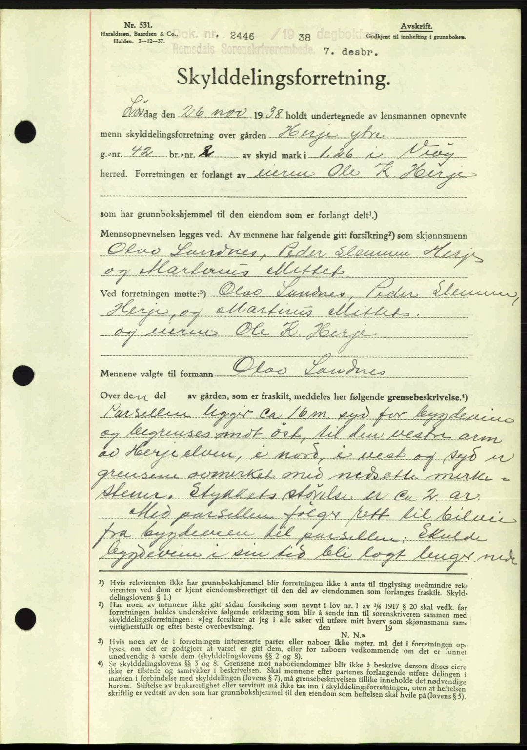 Romsdal sorenskriveri, AV/SAT-A-4149/1/2/2C: Mortgage book no. A6, 1938-1939, Diary no: : 2446/1938