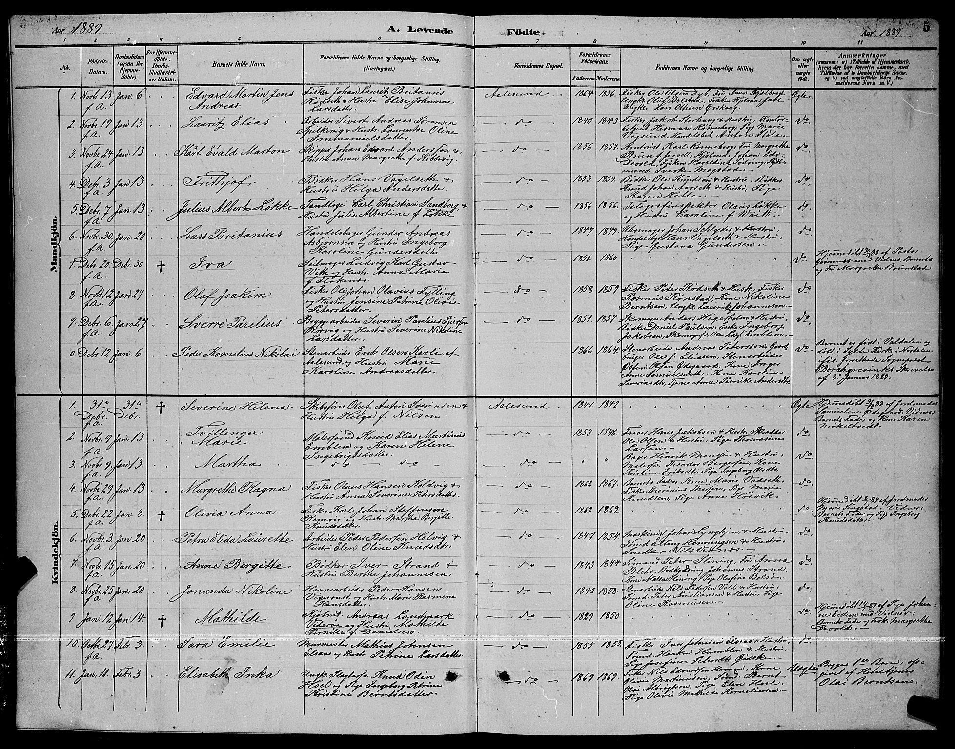 Ministerialprotokoller, klokkerbøker og fødselsregistre - Møre og Romsdal, AV/SAT-A-1454/529/L0467: Parish register (copy) no. 529C04, 1889-1897, p. 5