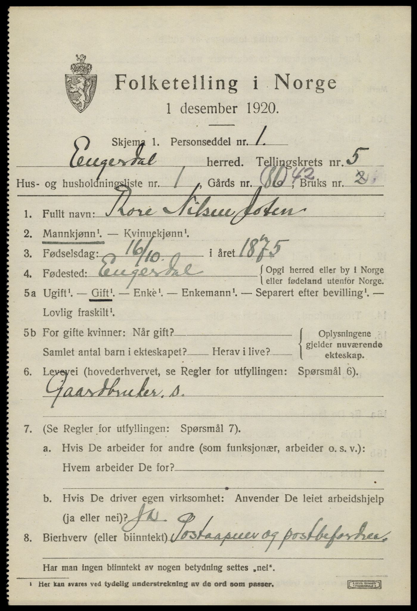 SAH, 1920 census for Engerdal, 1920, p. 2555