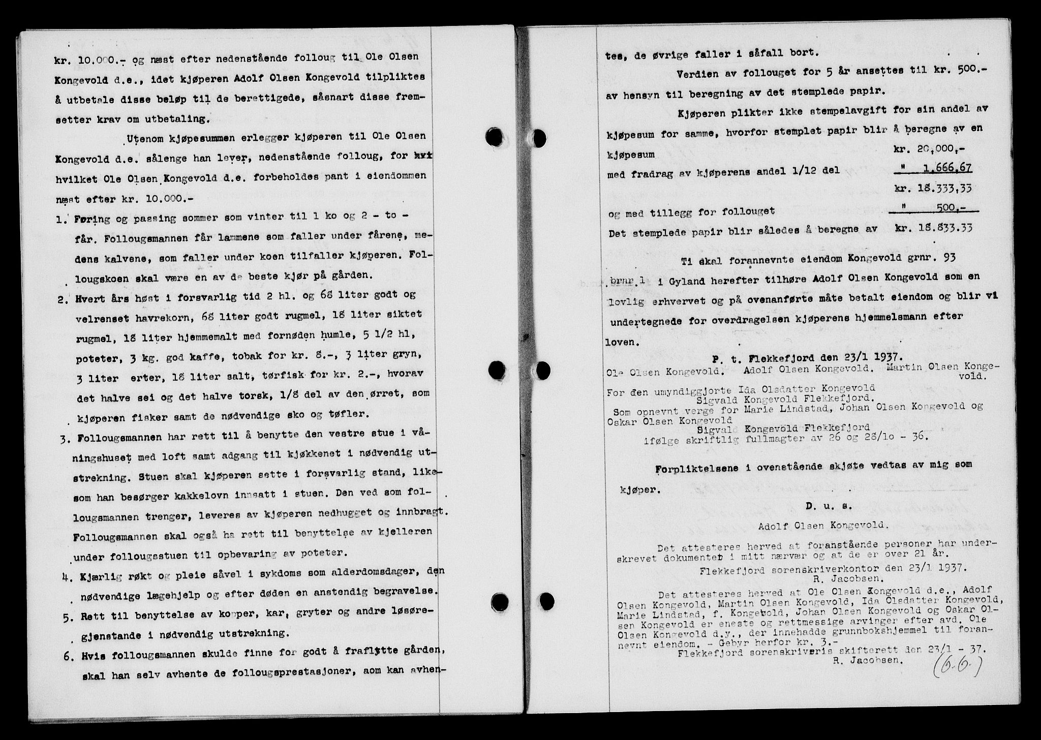 Flekkefjord sorenskriveri, SAK/1221-0001/G/Gb/Gba/L0053: Mortgage book no. A-1, 1936-1937, Diary no: : 66/1937
