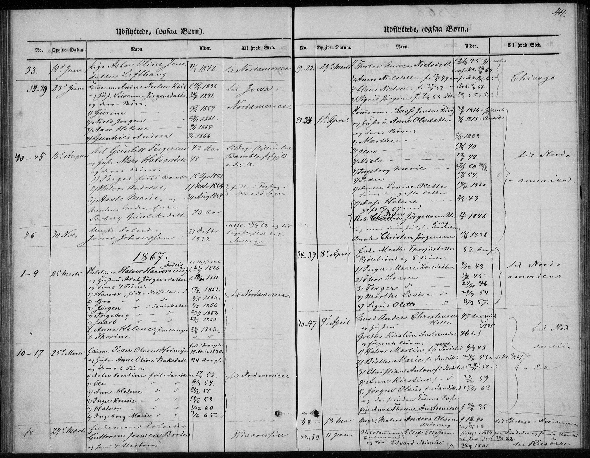 Sannidal kirkebøker, SAKO/A-296/F/Fa/L0013: Parish register (official) no. 13, 1854-1873, p. 44