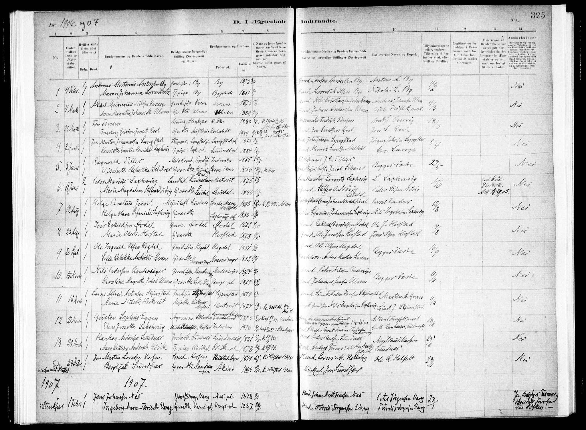 Ministerialprotokoller, klokkerbøker og fødselsregistre - Nord-Trøndelag, AV/SAT-A-1458/730/L0285: Parish register (official) no. 730A10, 1879-1914, p. 325