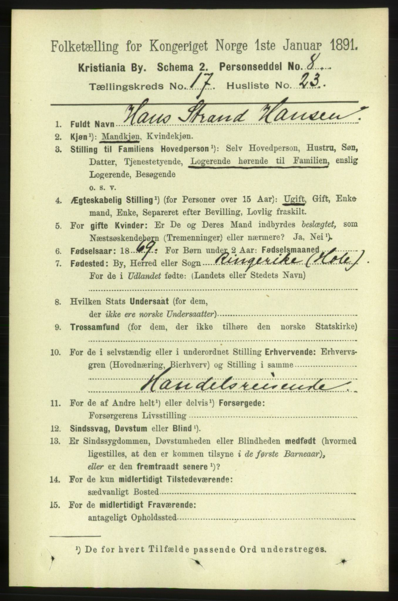 RA, 1891 census for 0301 Kristiania, 1891, p. 8696