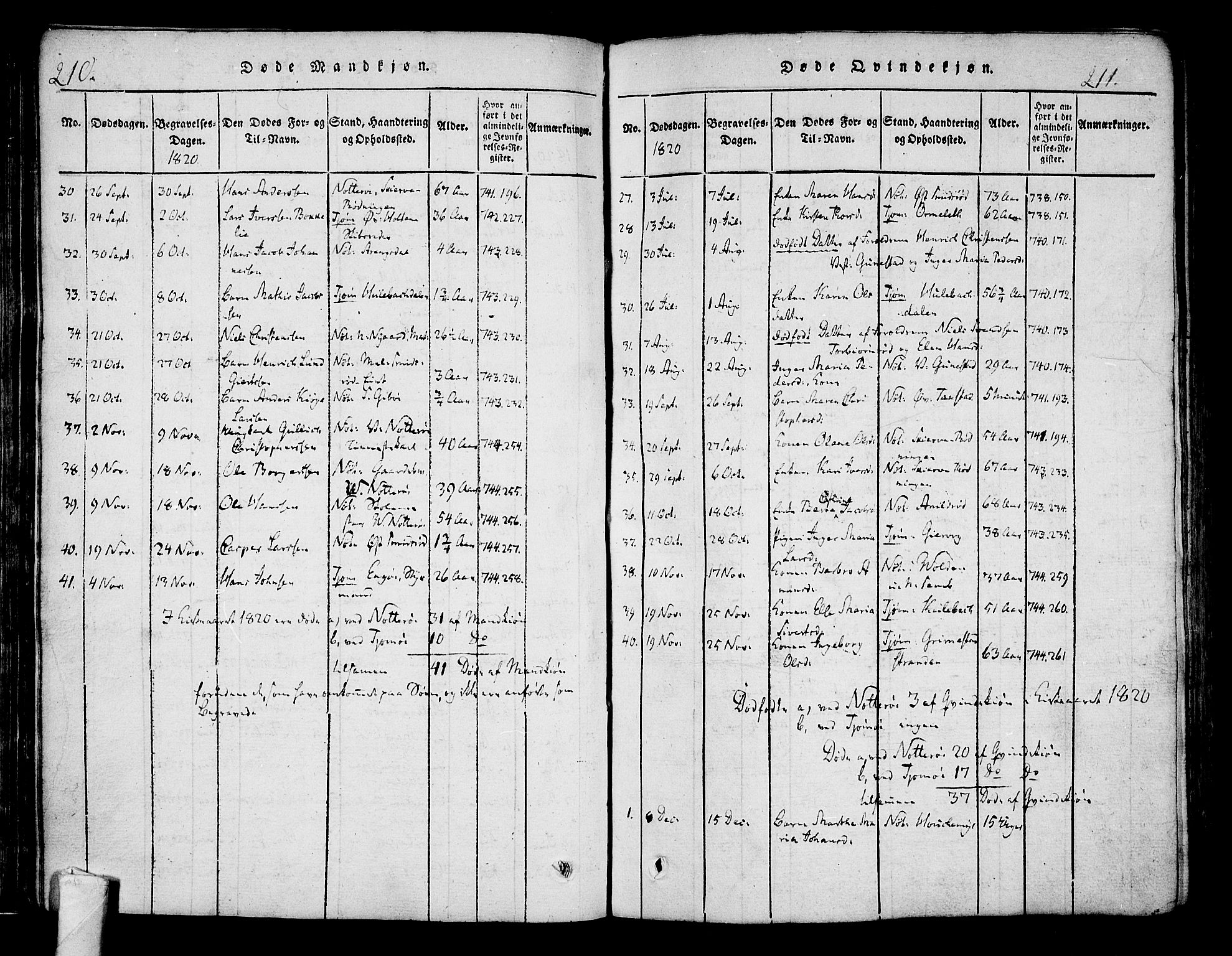 Nøtterøy kirkebøker, AV/SAKO-A-354/F/Fa/L0004: Parish register (official) no. I 4, 1814-1838, p. 210-211