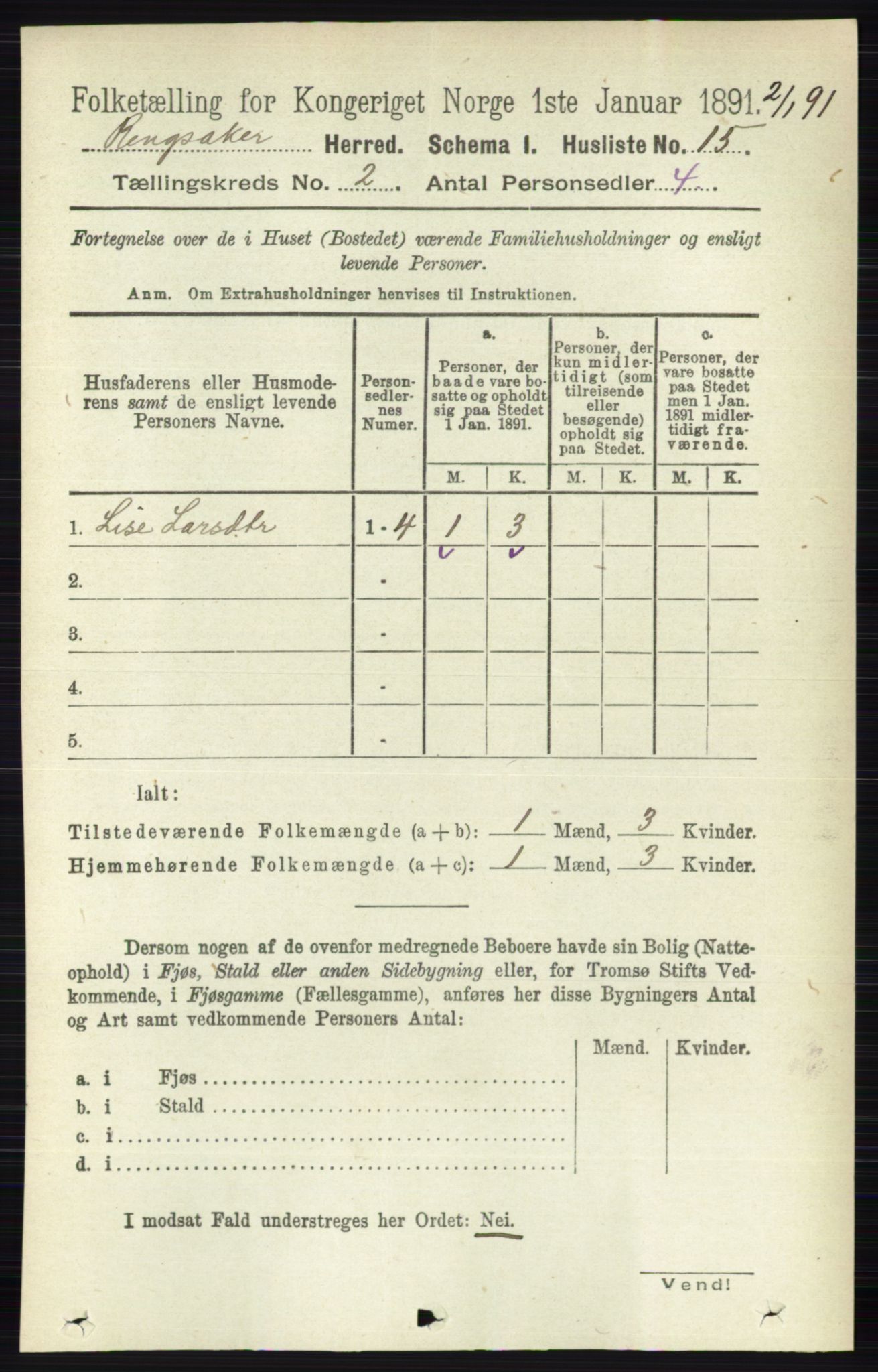 RA, 1891 census for 0412 Ringsaker, 1891, p. 762