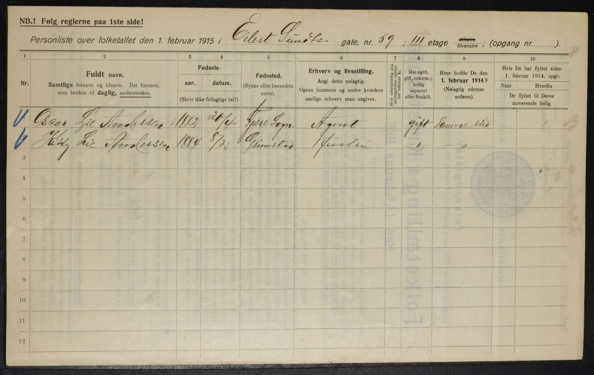 OBA, Municipal Census 1915 for Kristiania, 1915, p. 19127