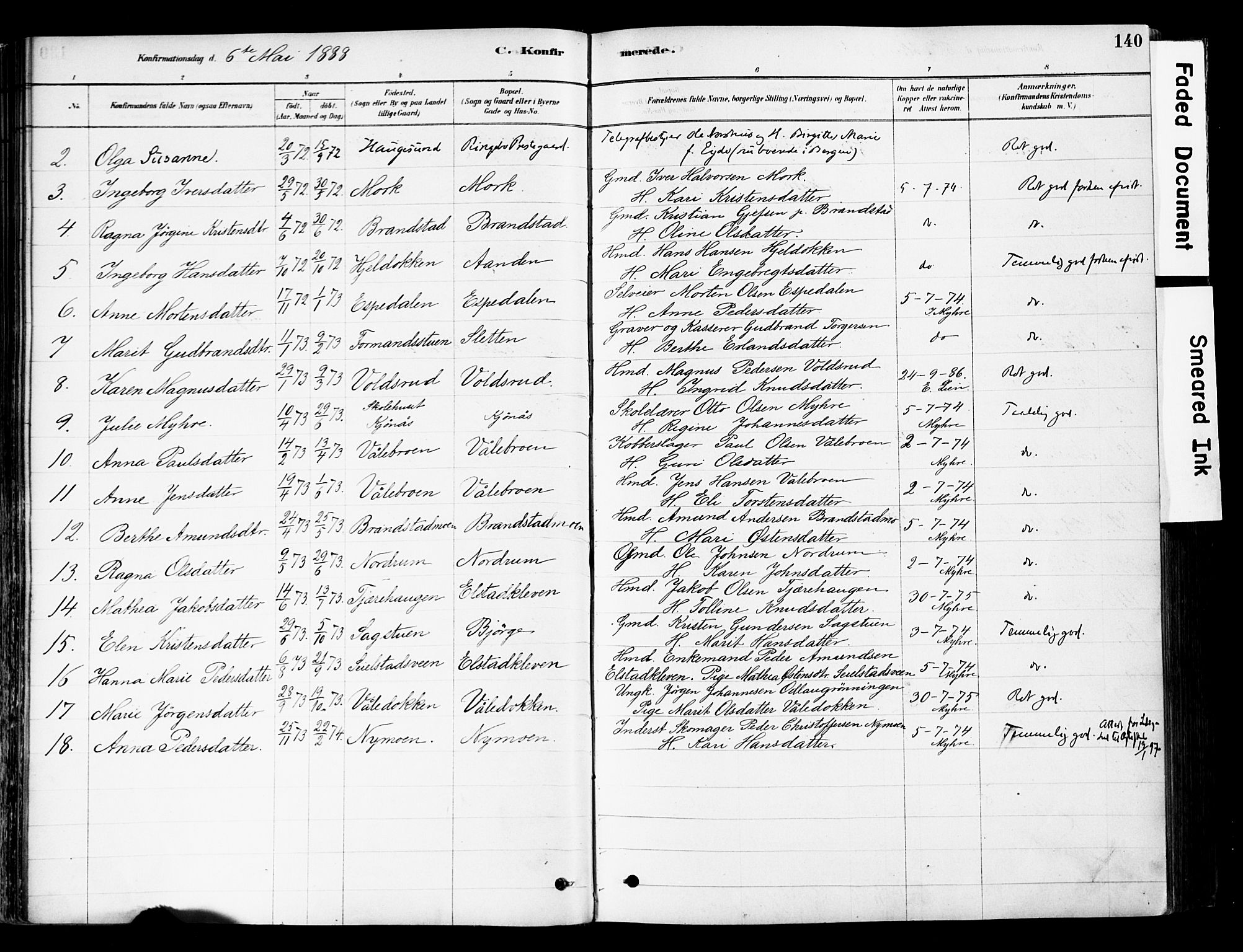 Ringebu prestekontor, AV/SAH-PREST-082/H/Ha/Haa/L0008: Parish register (official) no. 8, 1878-1898, p. 140