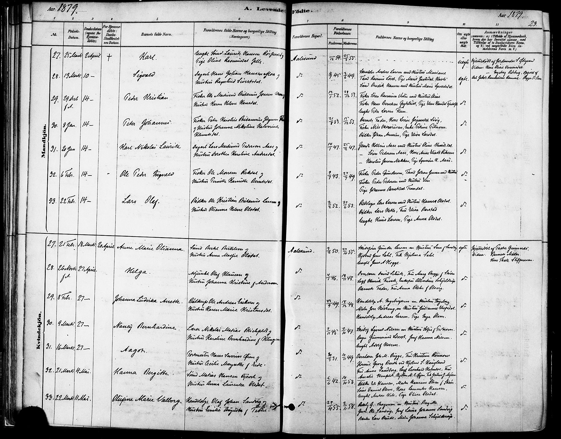 Ministerialprotokoller, klokkerbøker og fødselsregistre - Møre og Romsdal, AV/SAT-A-1454/529/L0454: Parish register (official) no. 529A04, 1878-1885, p. 23