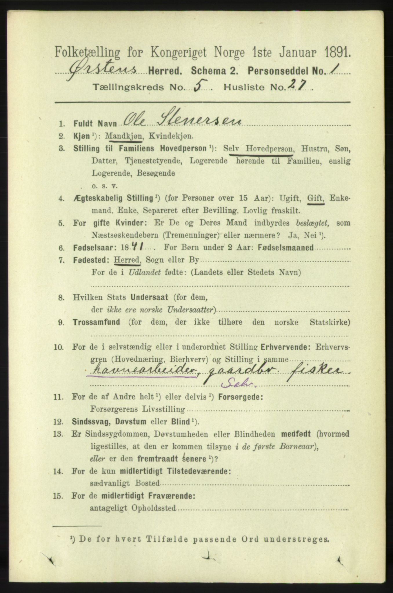 RA, 1891 census for 1520 Ørsta, 1891, p. 2439