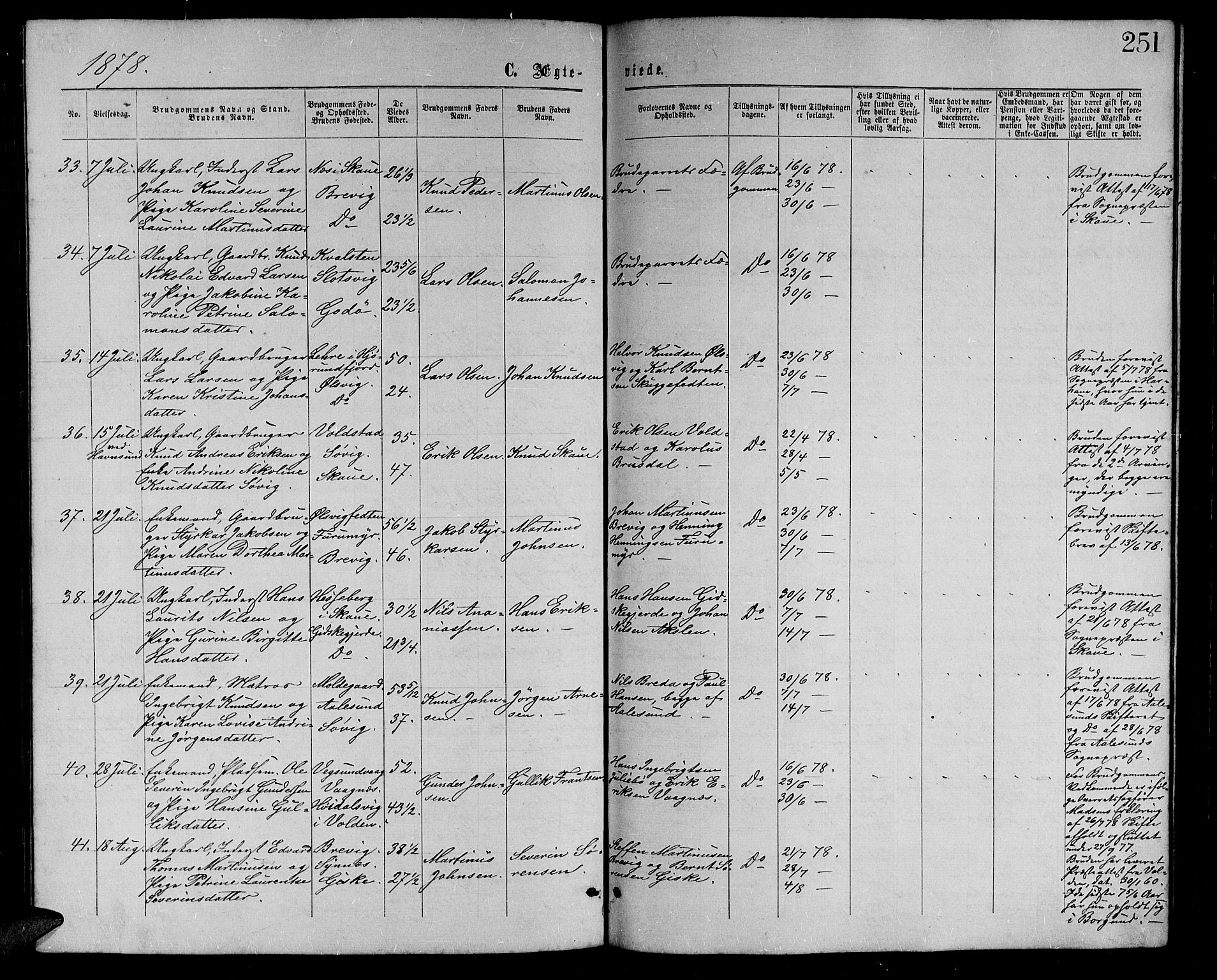 Ministerialprotokoller, klokkerbøker og fødselsregistre - Møre og Romsdal, AV/SAT-A-1454/528/L0428: Parish register (copy) no. 528C09, 1864-1880, p. 251